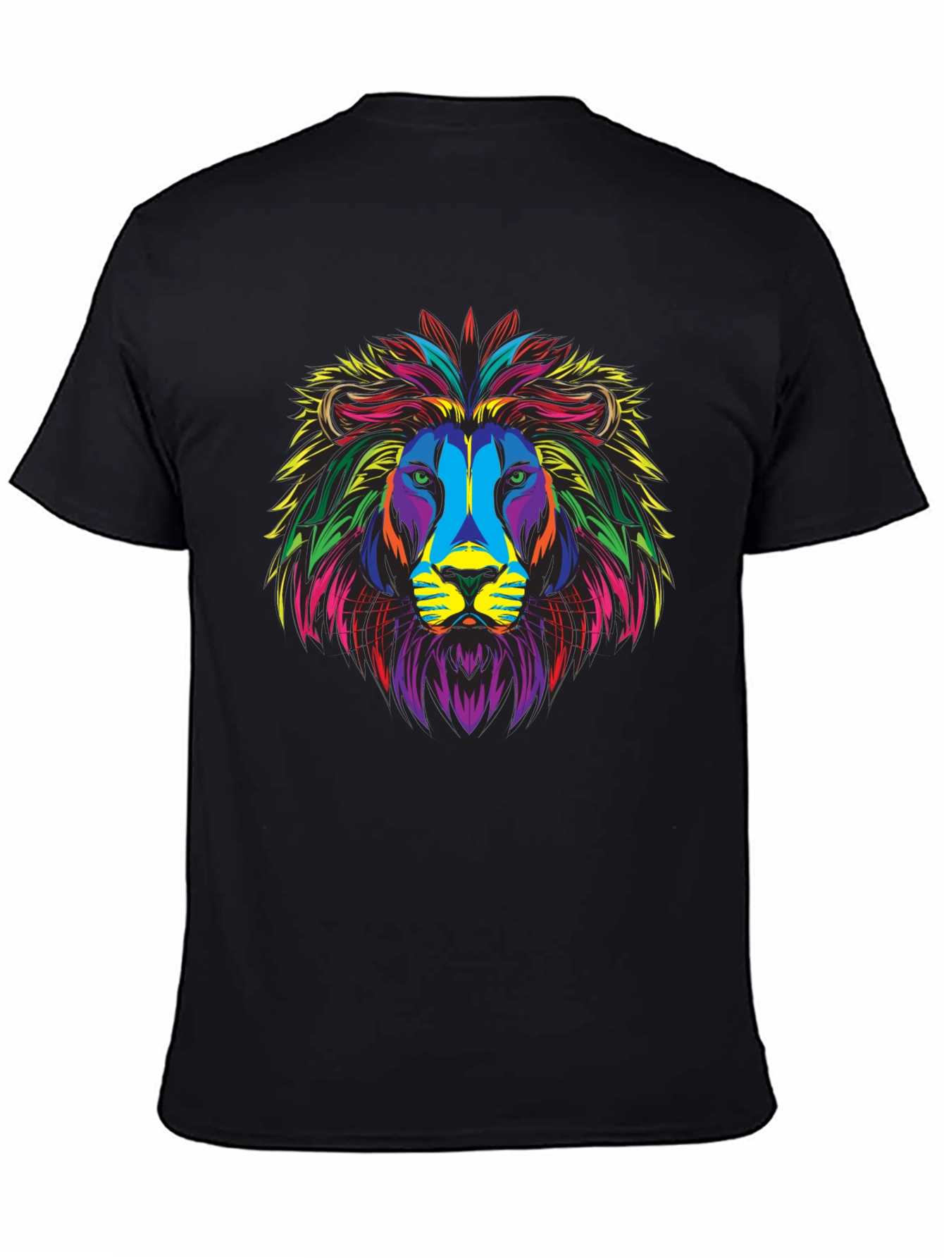 Black Colorful Lion Graphic Print Black T-Shirt view 4