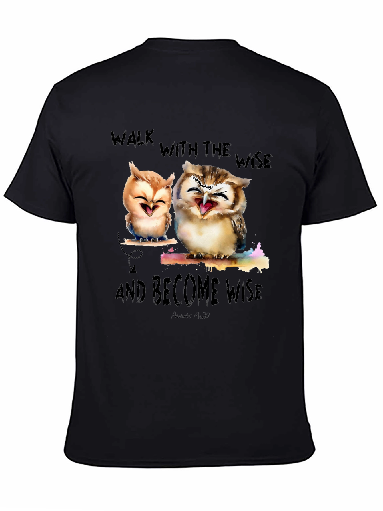 Black Wise Owls Graphic T-Shirt - Walk With The Wise view 4