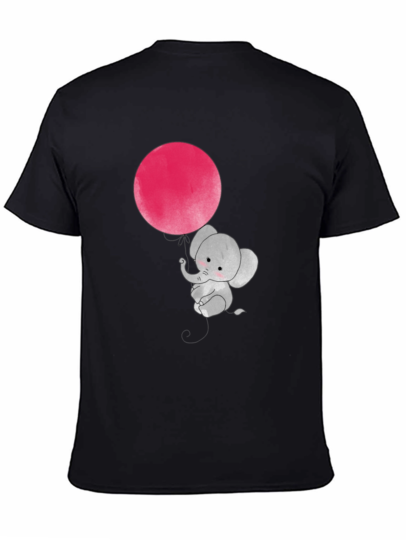 Black Cute Elephant with Balloon Graphic T-Shirt view 4