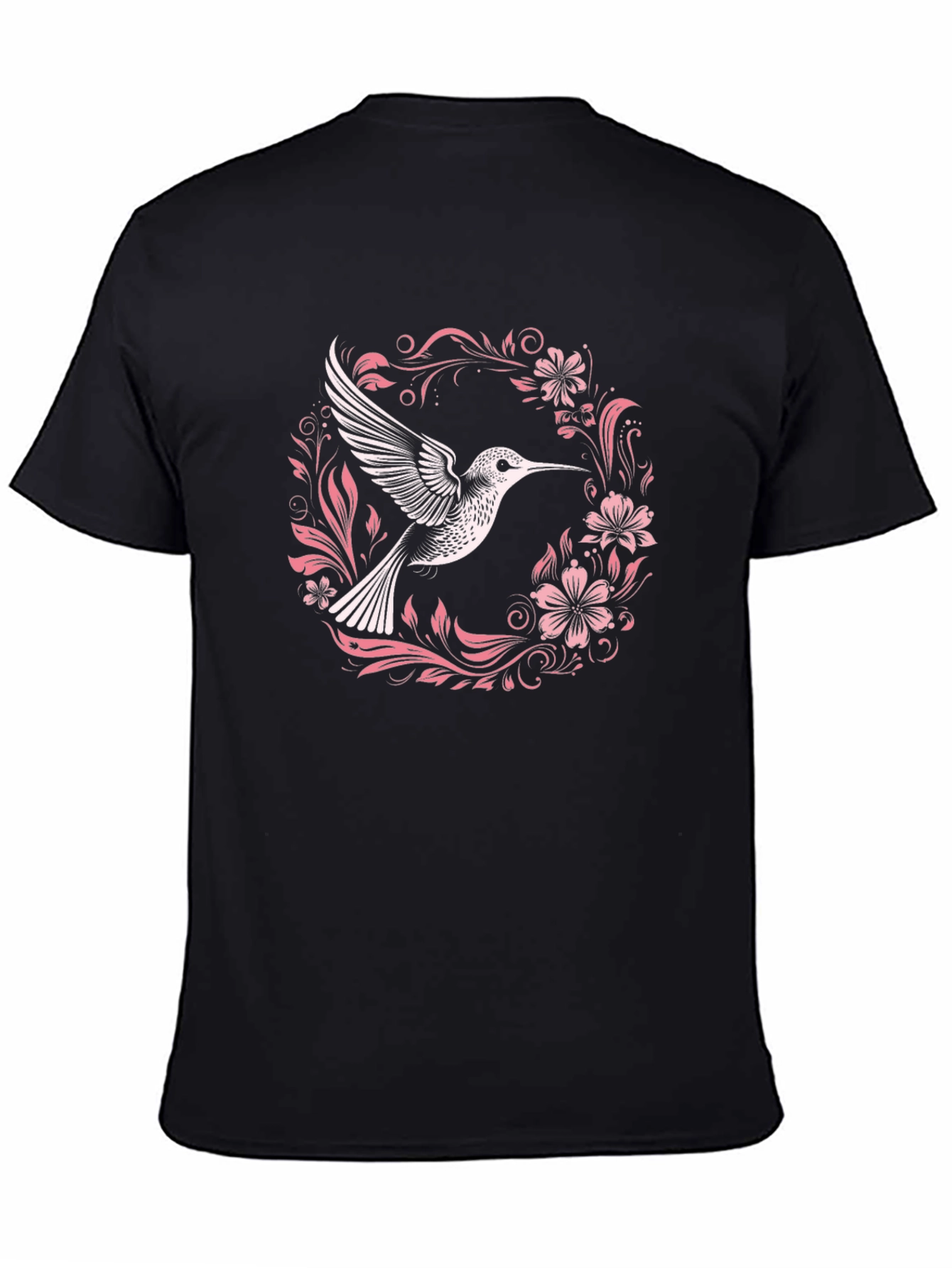 Black Hummingbird Floral Graphic Black T-Shirt view 4