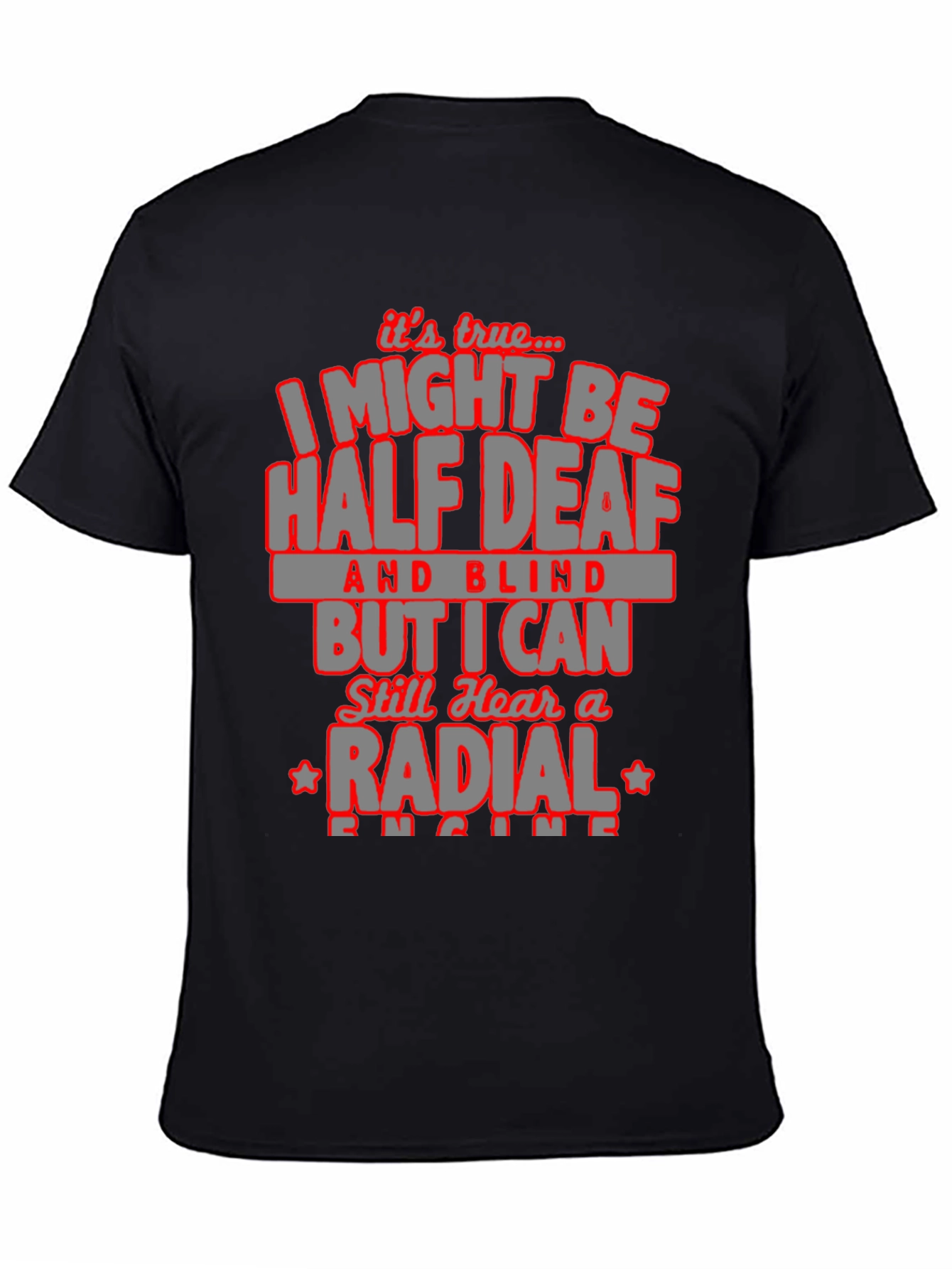 Black Half Deaf and Blind Radial Engine T-Shirt view 4
