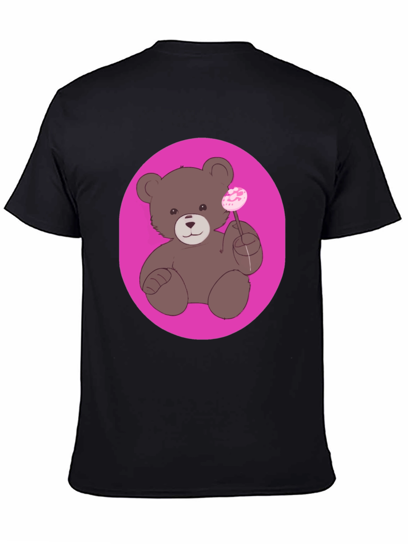 Black Cute Teddy Bear Lollipop Graphic Tee - Unisex view 4