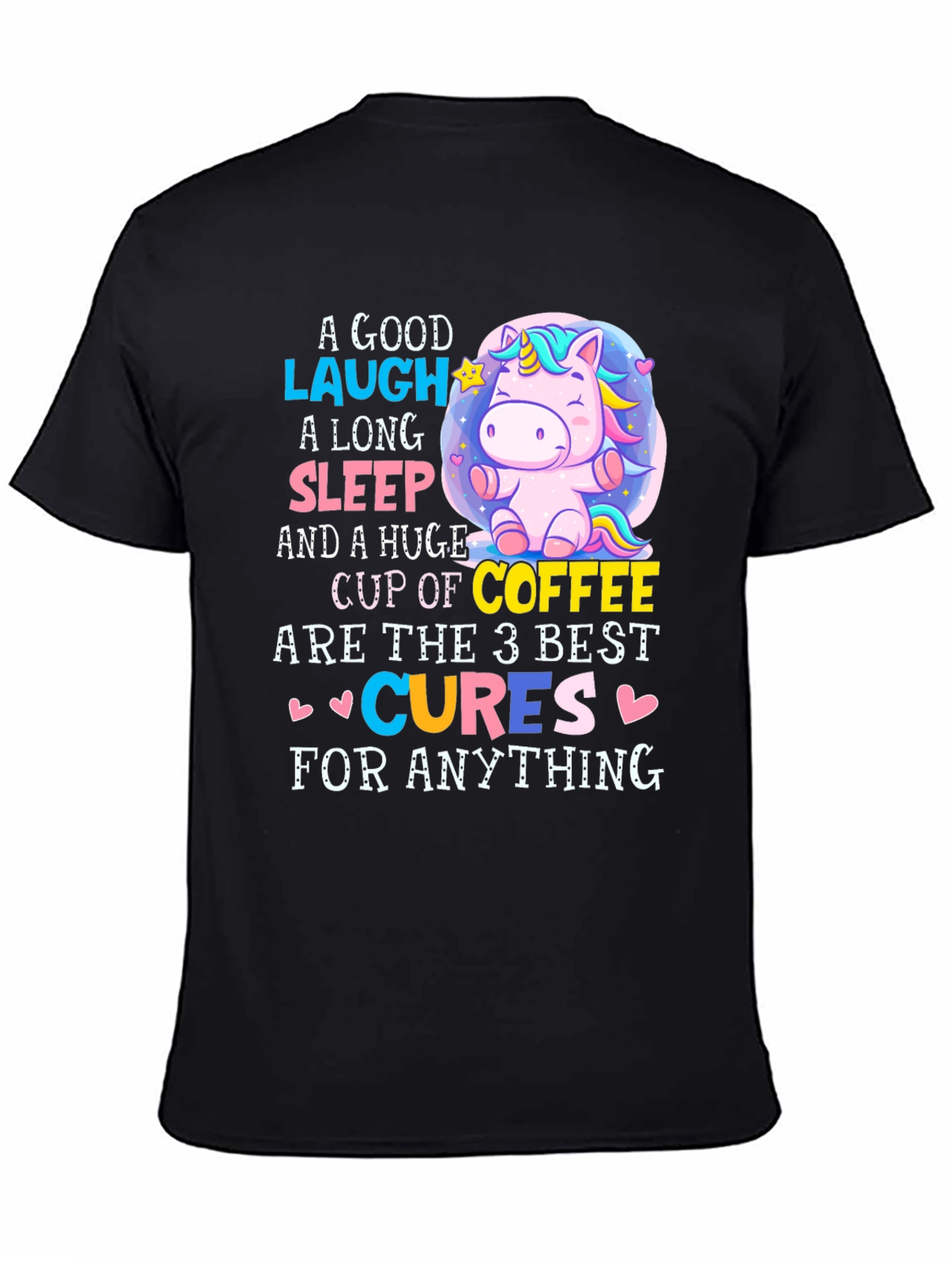Black Funny Unicorn Coffee Cures T-Shirt view 4