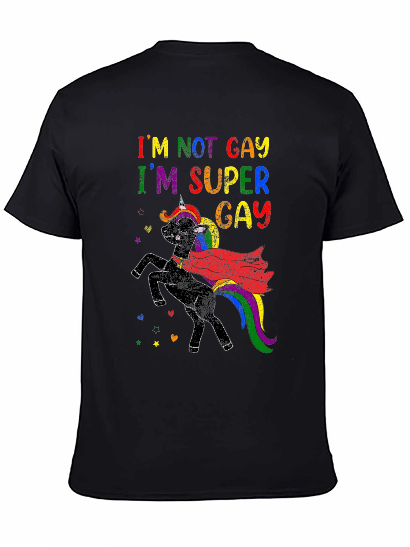 Black I'm Super Gay Unicorn T-Shirt view 4
