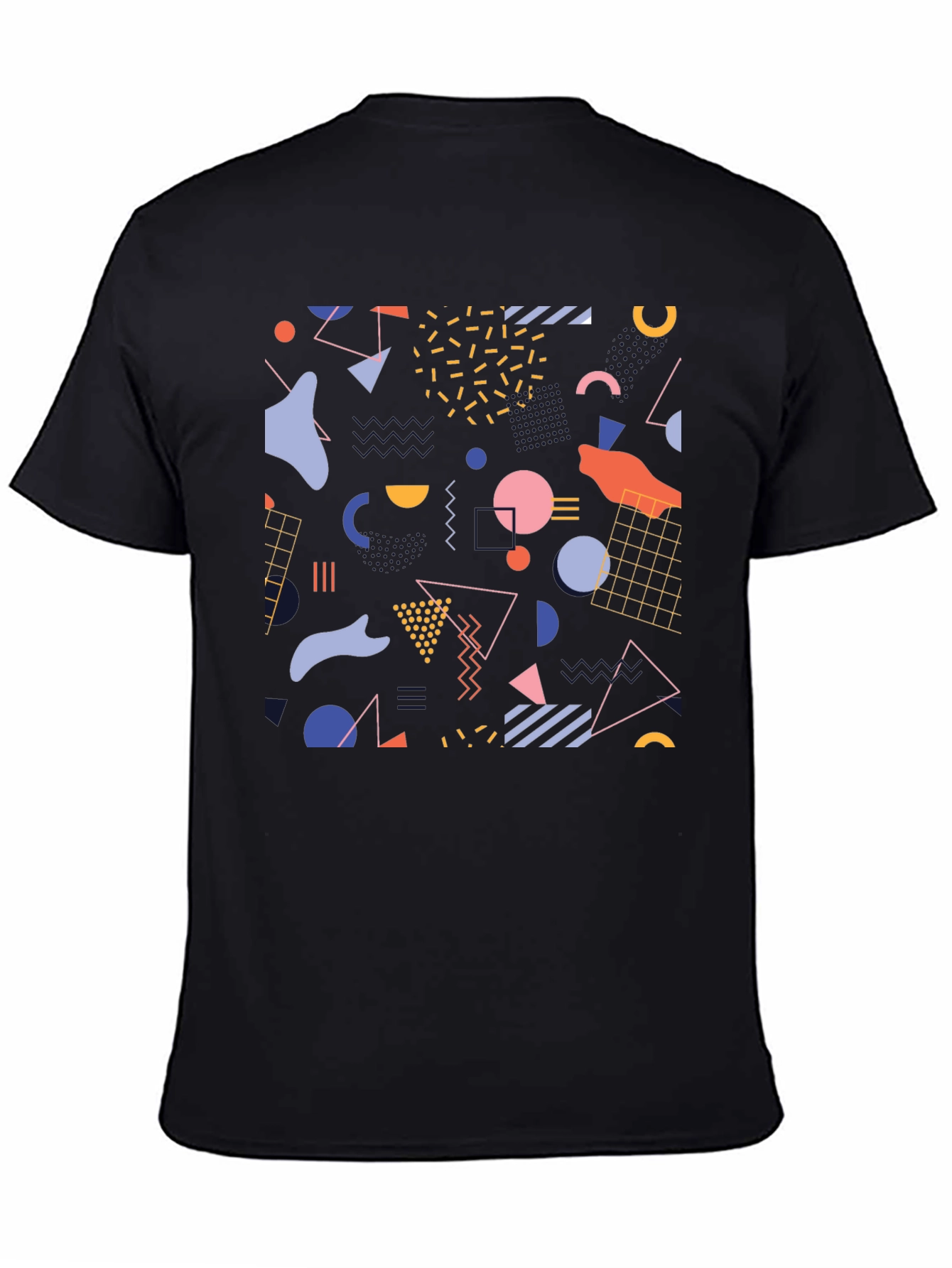 Black Retro Geometric Pattern Black T-Shirt view 4