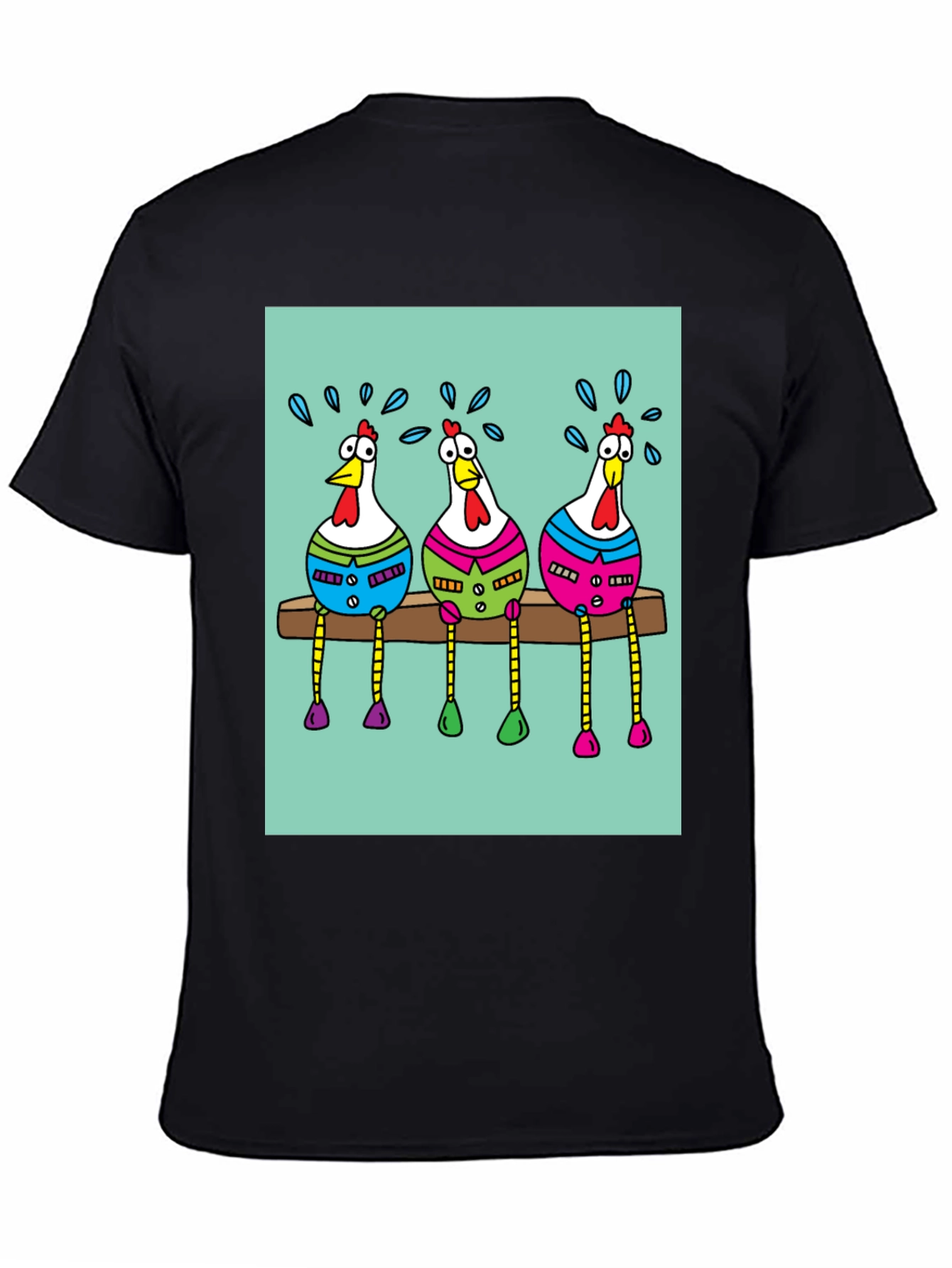Black Funny Chicken Graphic Print Black T-Shirt view 4