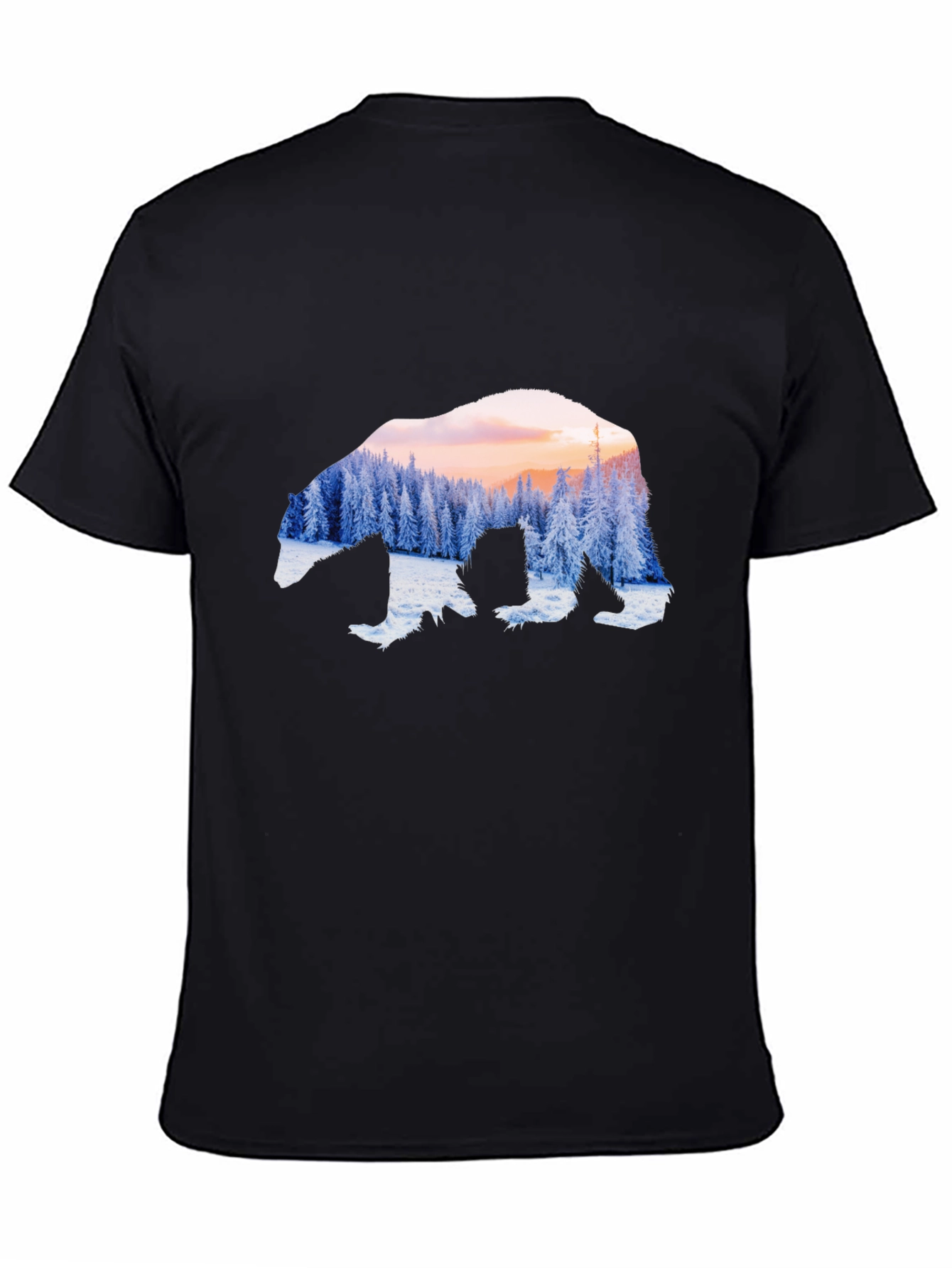Black Bear Silhouette Winter Forest Graphic Tee view 4