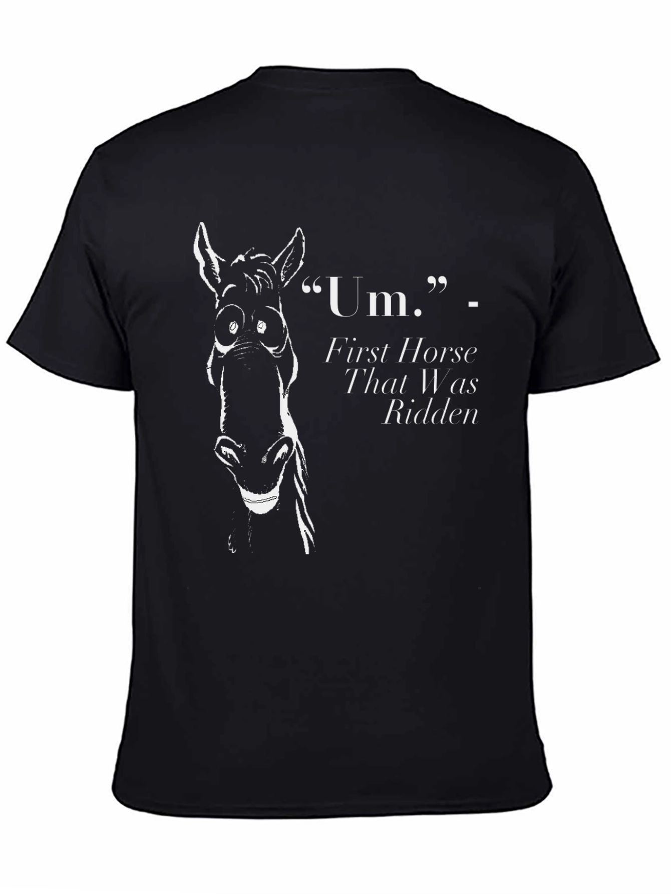 Black Funny Horse Graphic T-Shirt - First Horse That Was Ridden view 4