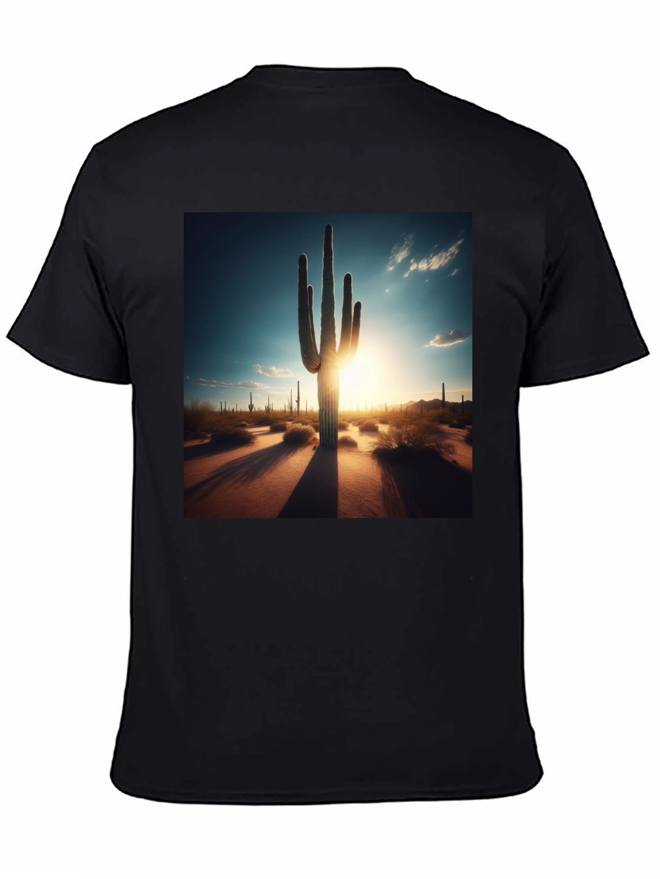 Black Desert Sunset Cactus Graphic Tee - Black Cotton T-Shirt view 4