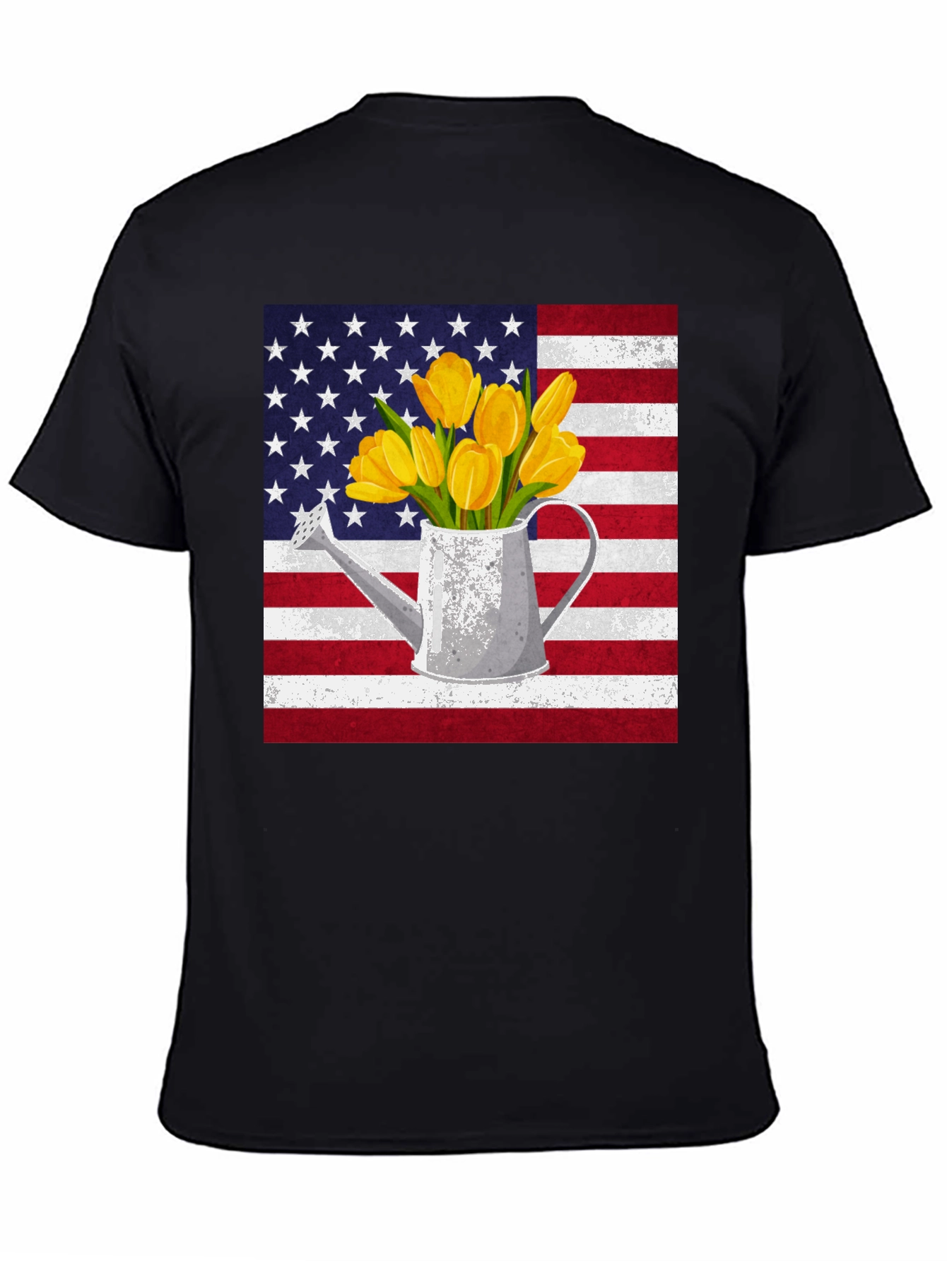 Black American Flag Tulips Watering Can Graphic Tee view 4