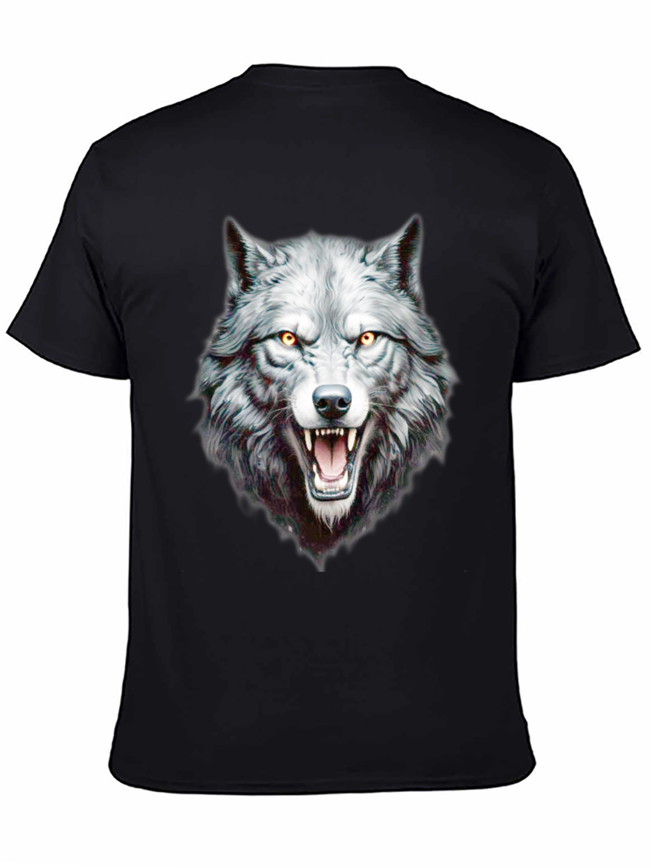 Black Wolf Graphic Print Crew Neck Black T-Shirt view 4