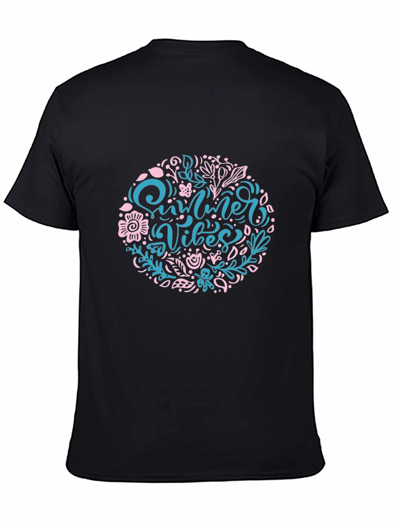 Black Summer Vibes Floral Print Black T-Shirt view 4