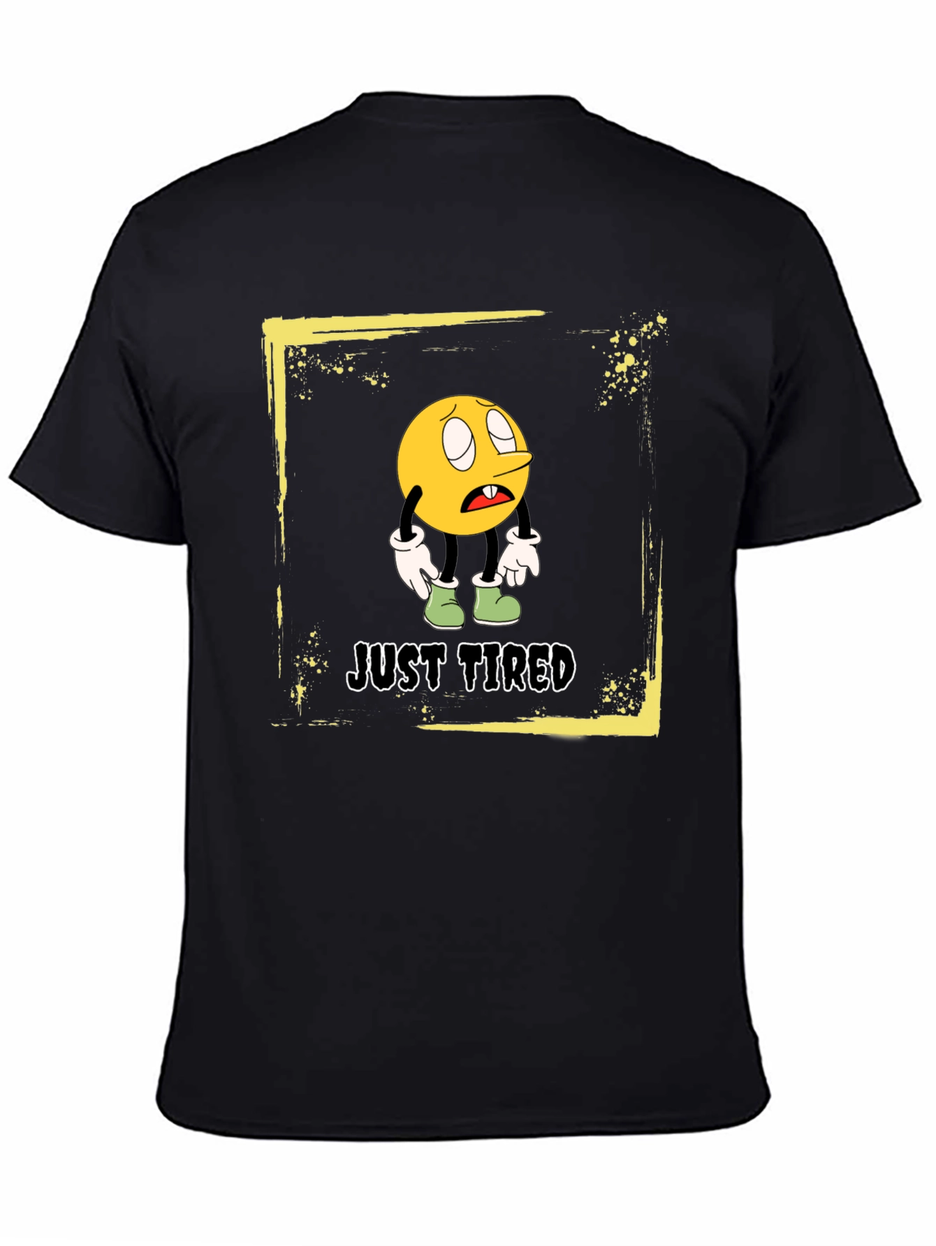 Black Just Tired Graphic T-Shirt - Funny Cartoon Emoji Tee view 4