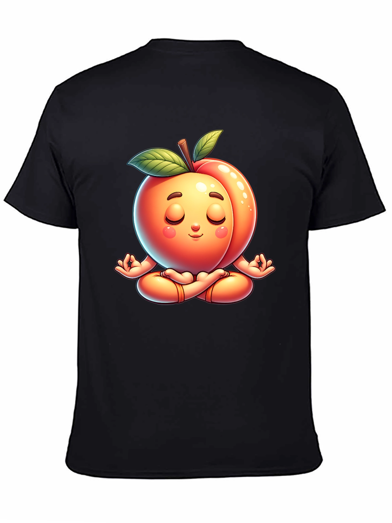 Black Funny Peach Meditating Yoga Black T-Shirt view 4