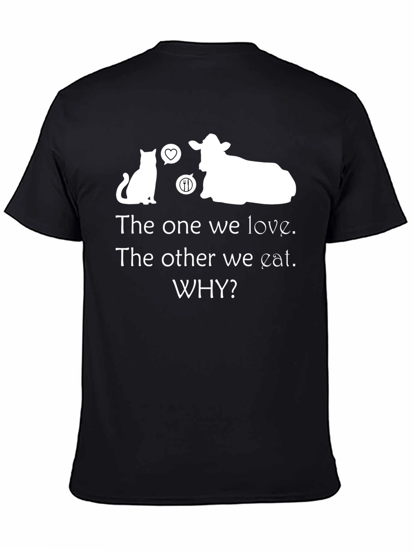 Black Vegan T-Shirt: Love Cats, Not Cows view 4