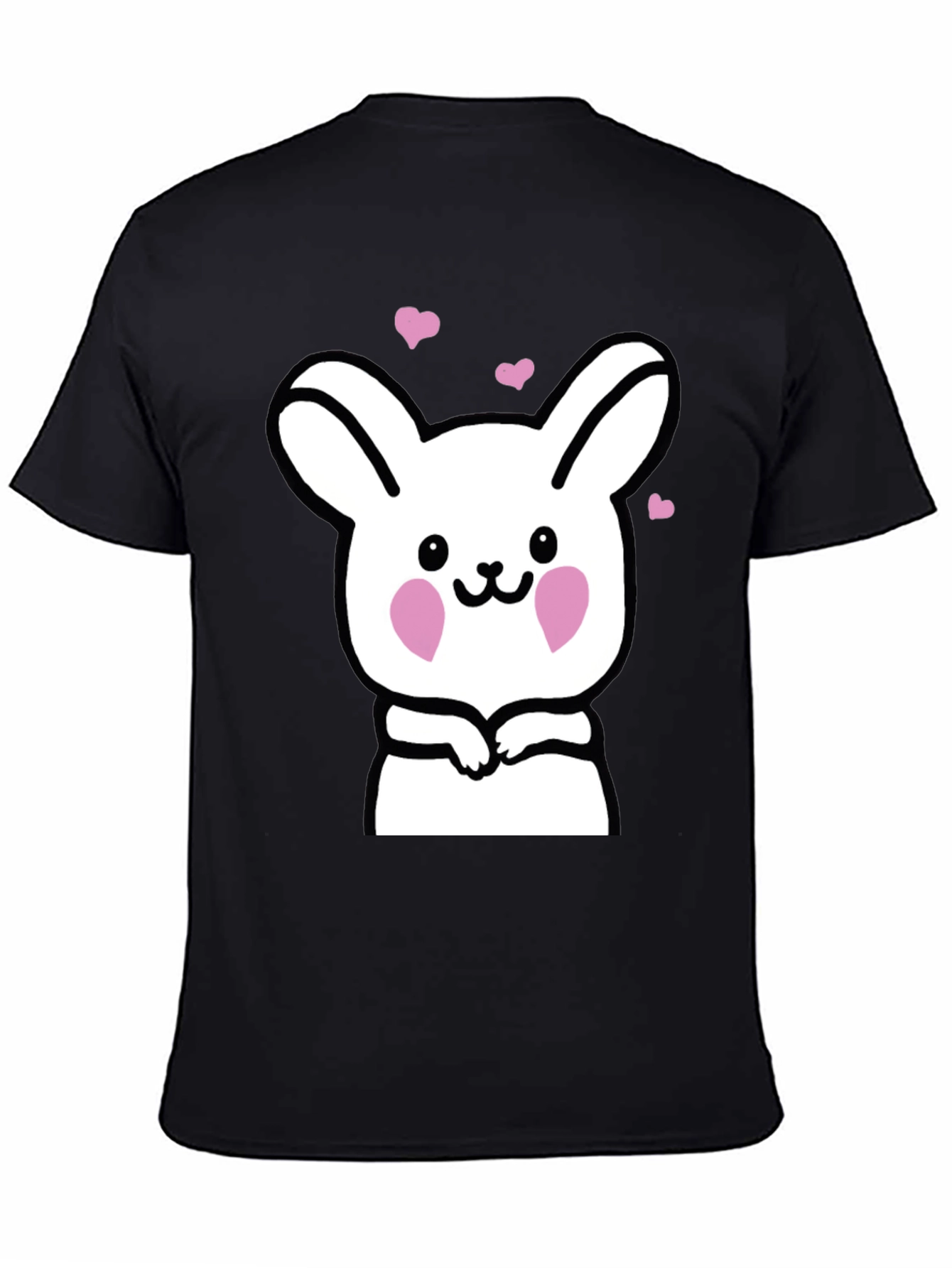 Black Cute Bunny Graphic Black T-Shirt view 4