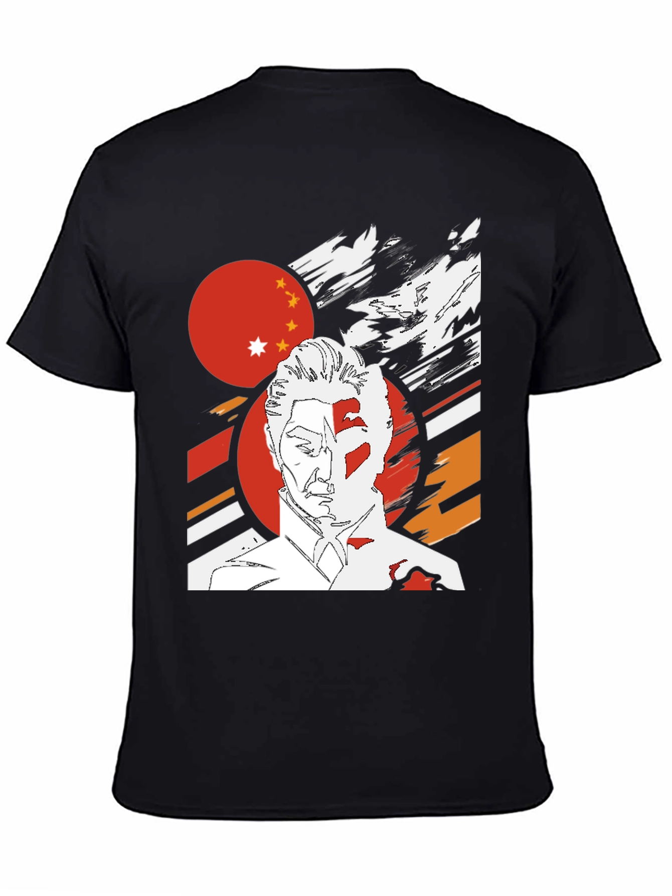 Graphic Tee - China Flag Art Print Black T-Shirt - 4