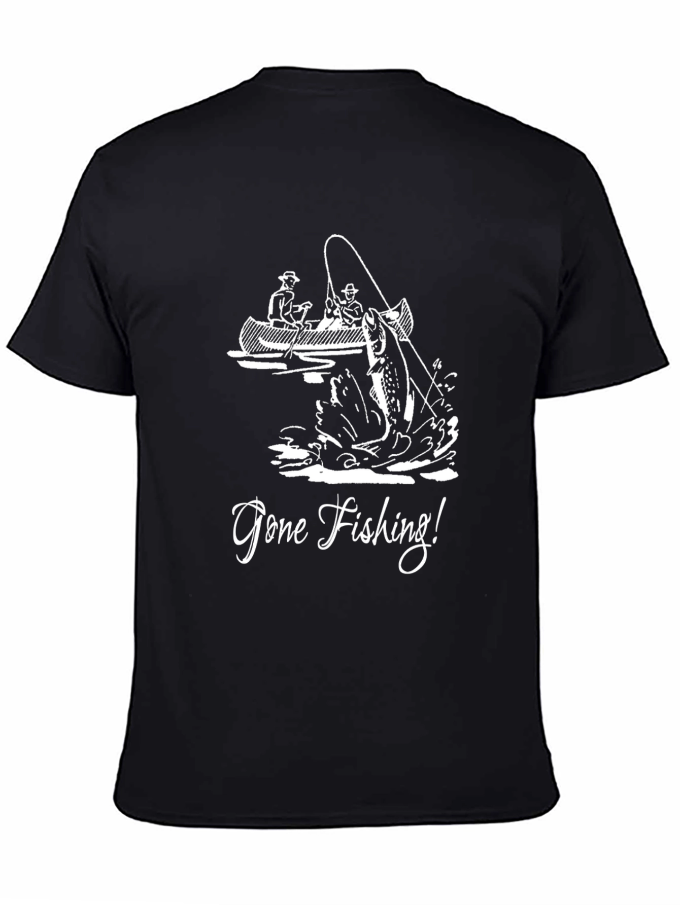 Black Gone Fishing Graphic Tee - Black Cotton T-Shirt view 4