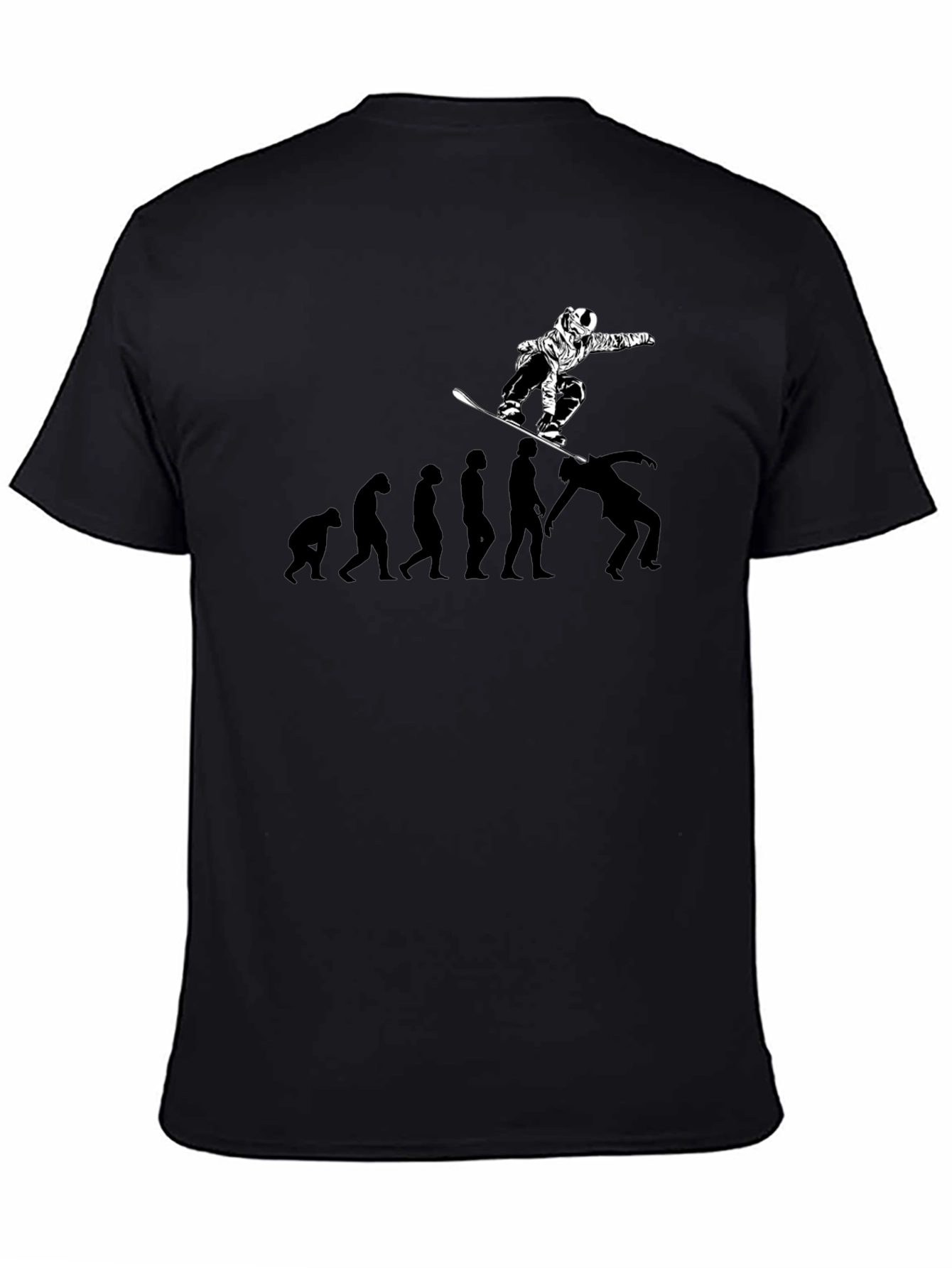 Black Snowboard Evolution T-Shirt: Black Crew Neck Graphic Tee view 4