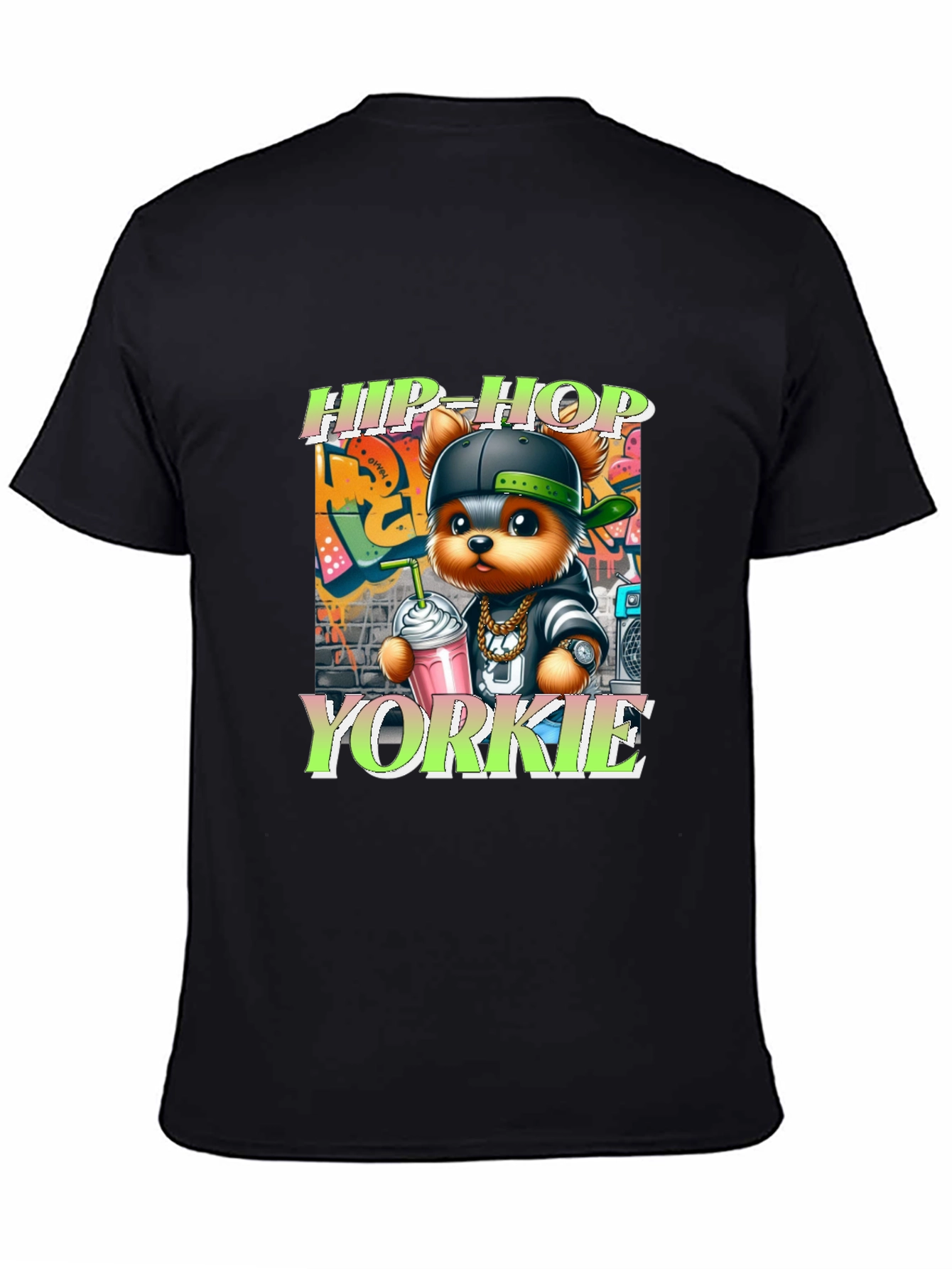 Black Hip-Hop Yorkie Graphic Tee view 4