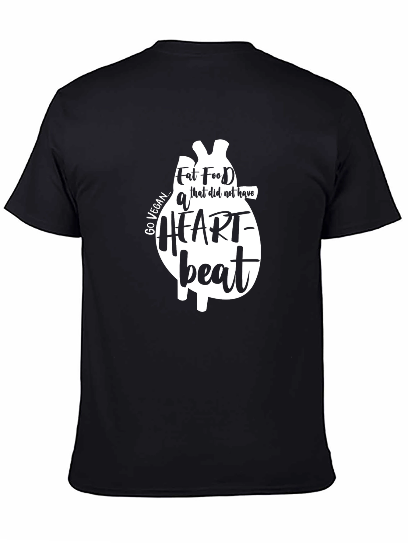 Black Vegan Heartbeat T-Shirt - Black Cotton Tee view 4