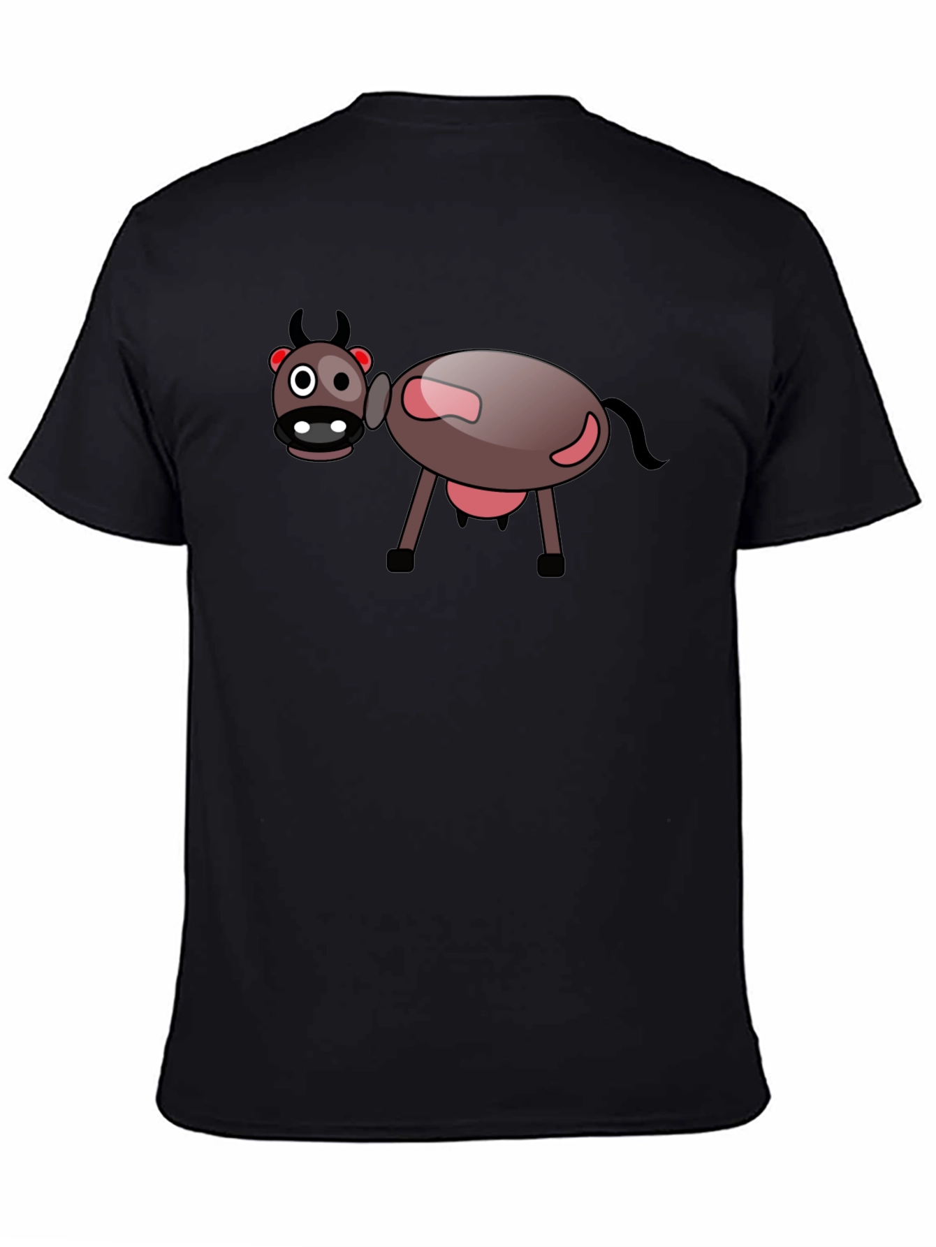 Black Cartoon Cow Black T-Shirt - Fun Novelty Tee view 4