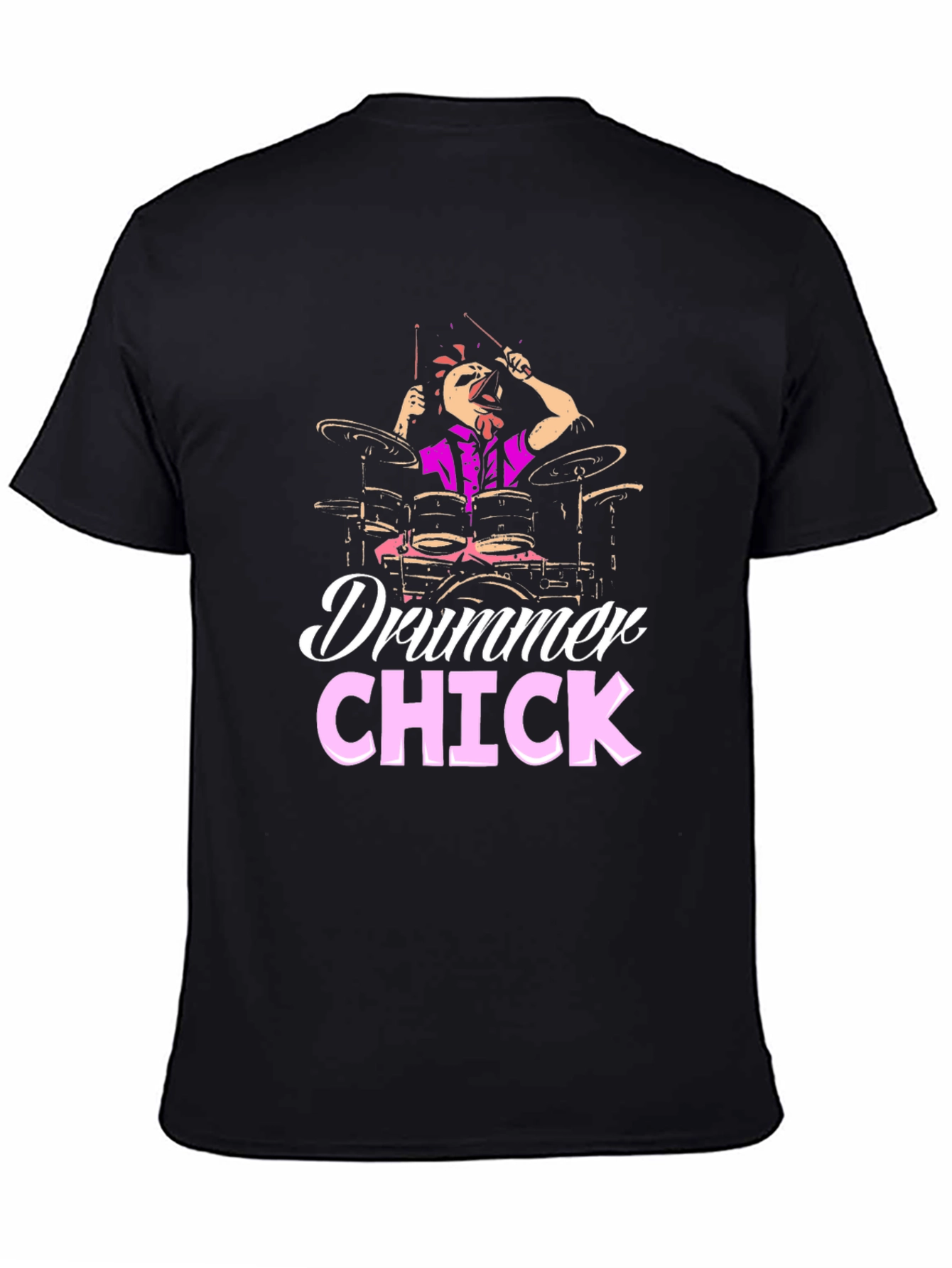 Black Drummer Chick T-Shirt - Music Lover Tee view 4