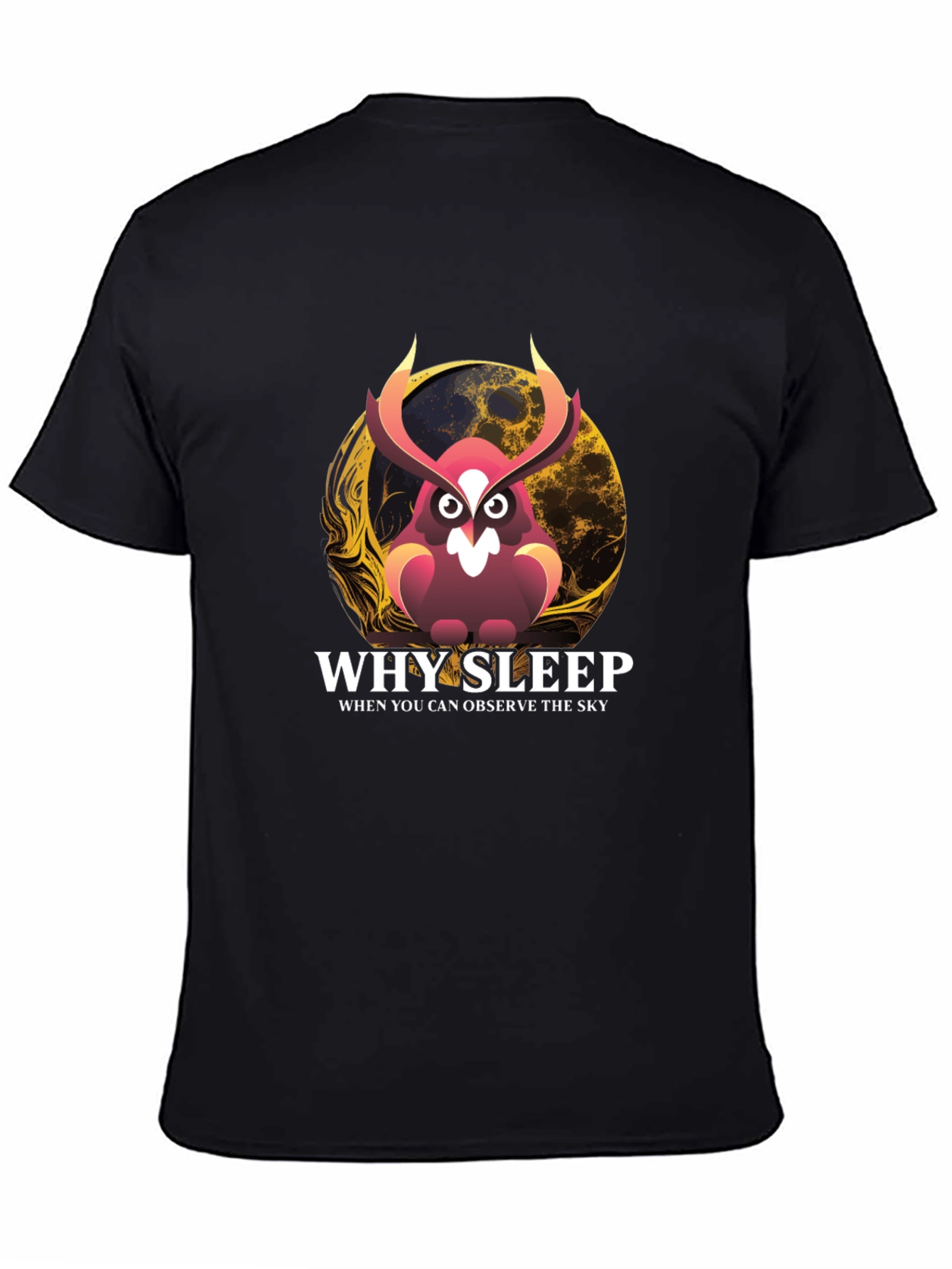 Black Why Sleep? Owl Graphic Tee - Observe the Sky T-Shirt view 4