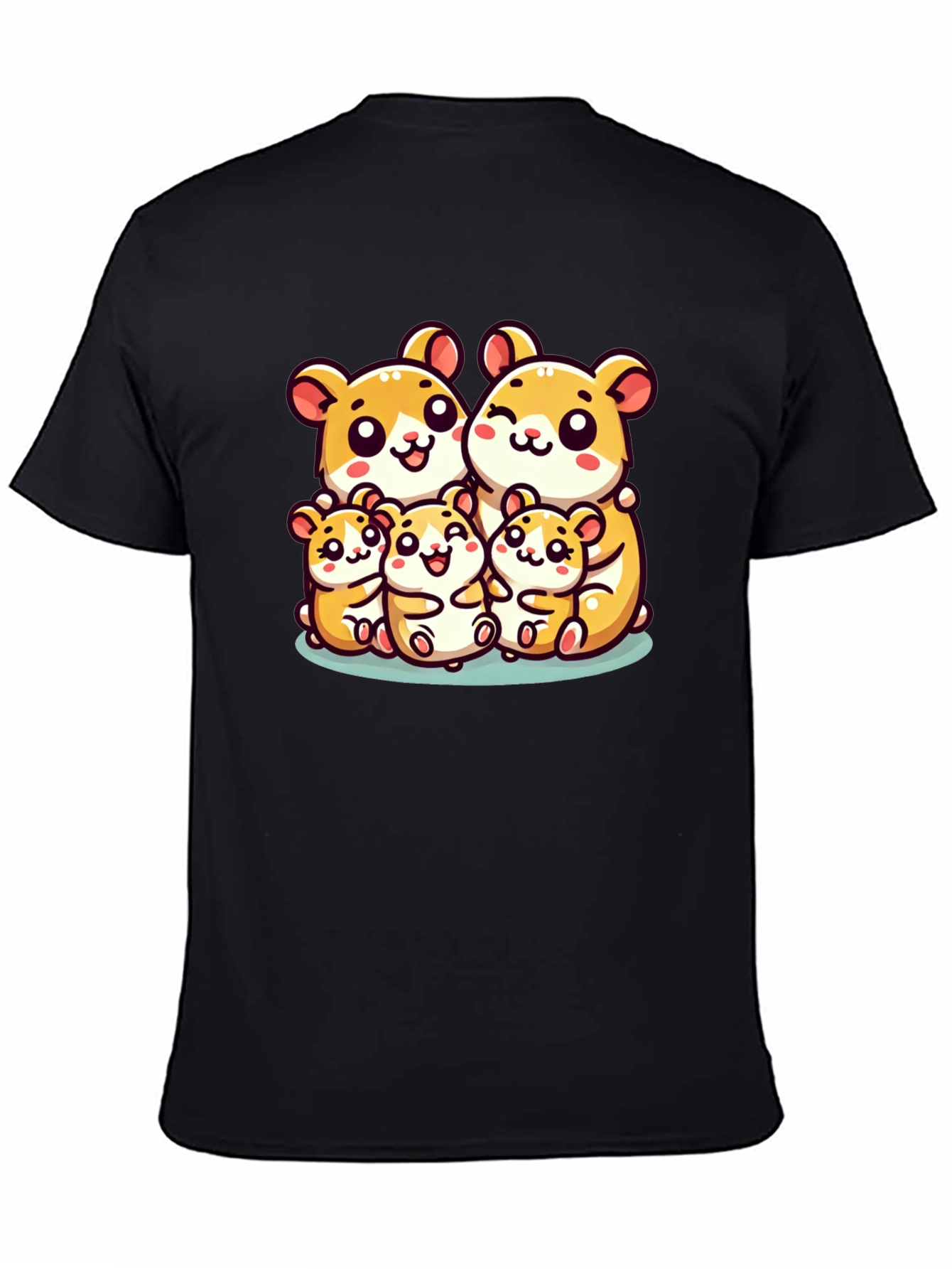 Black Cute Hamster Family Black T-Shirt view 4