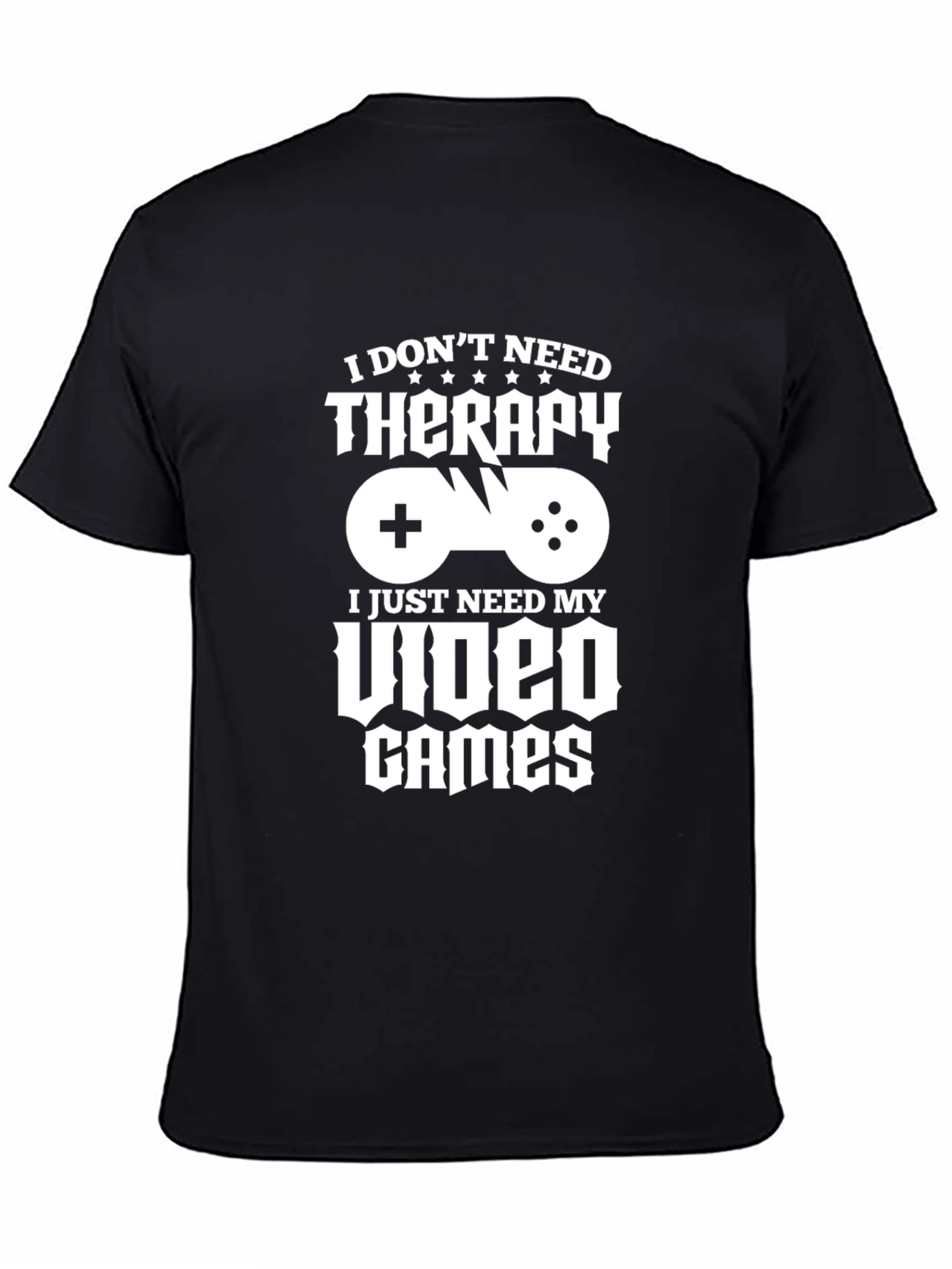 Black Funny Gamer T-Shirt - Video Games Therapy Tee view 4