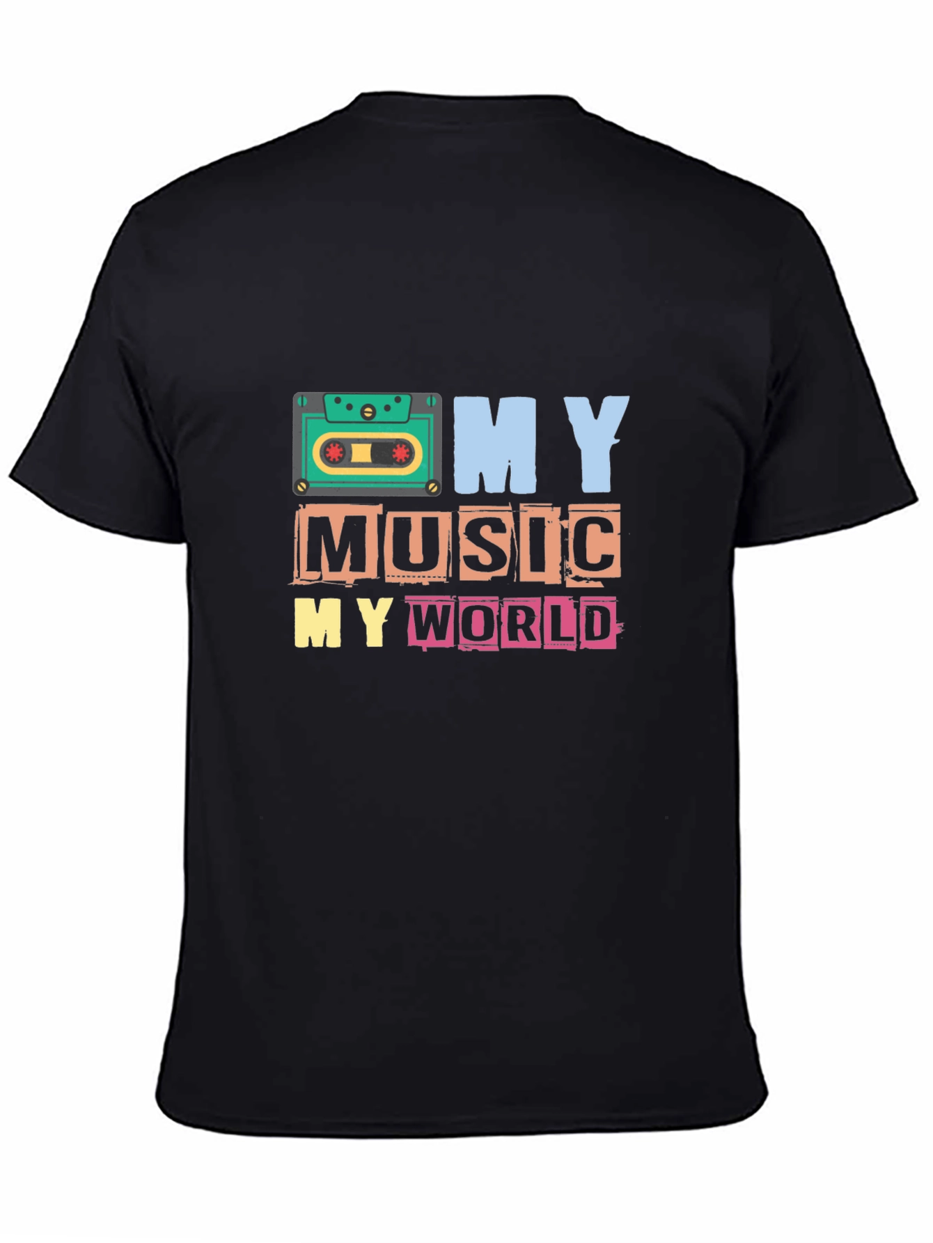 Black My Music My World Graphic Tee - Retro Cassette T-Shirt view 4