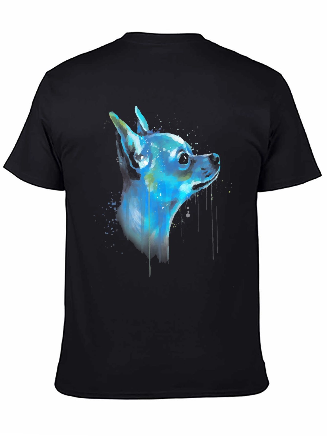 Black Chihuahua Dog Watercolor Art Men's Black T-Shirt view 4