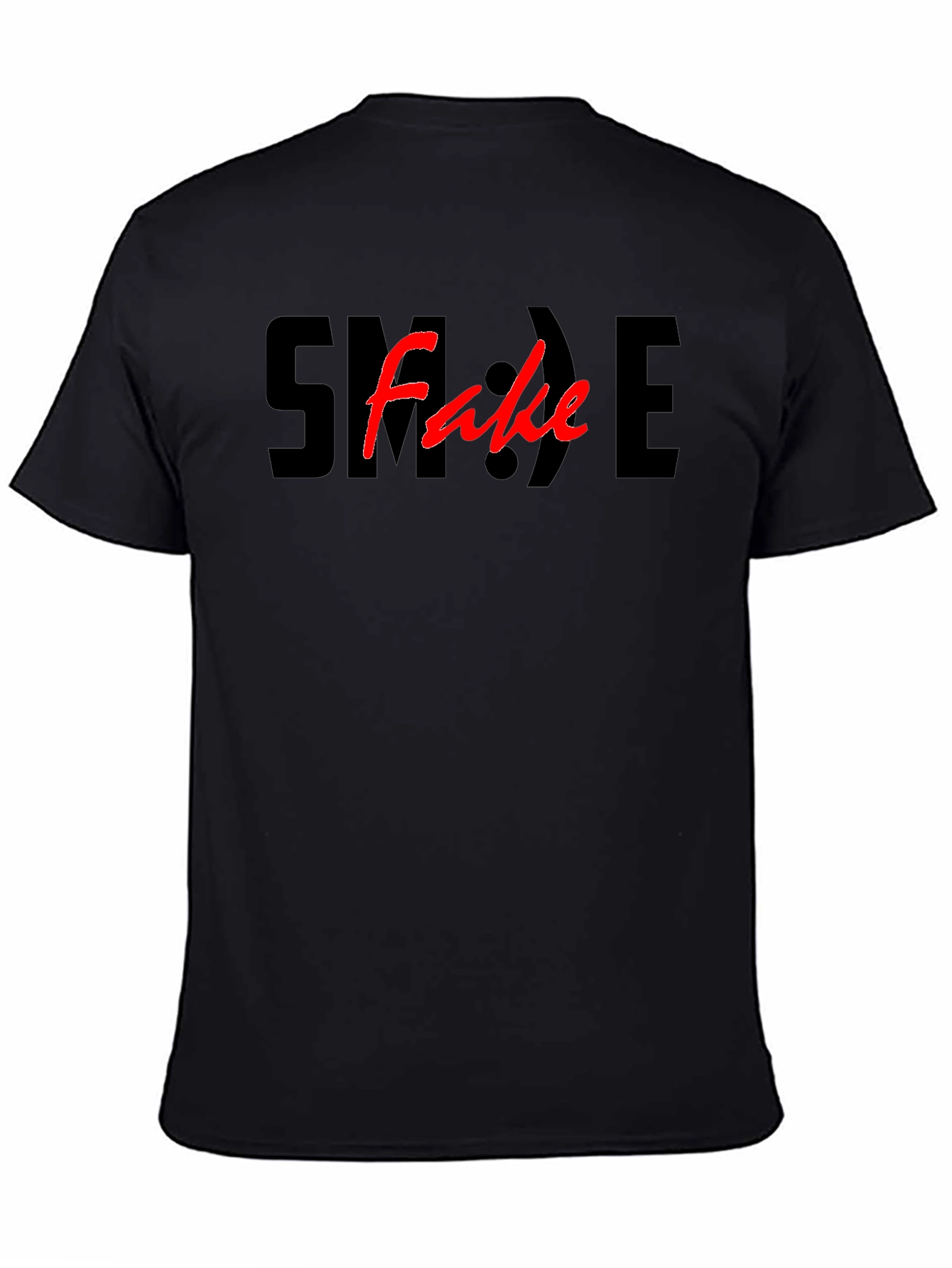 Black Fake Smile Graphic Tee - Black Cotton Casual T-Shirt view 4
