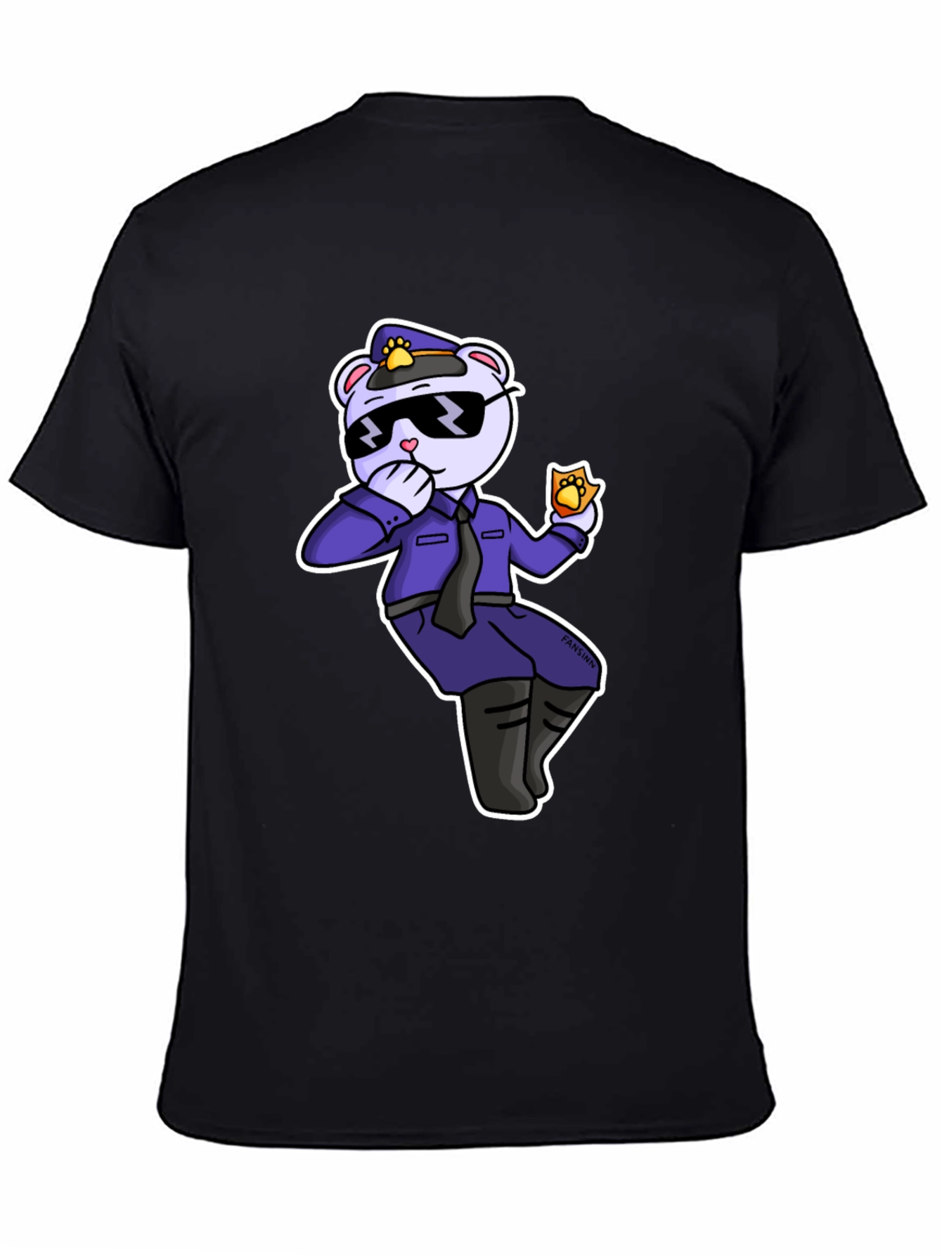 Black Cool Cartoon Bear Police T-Shirt view 4