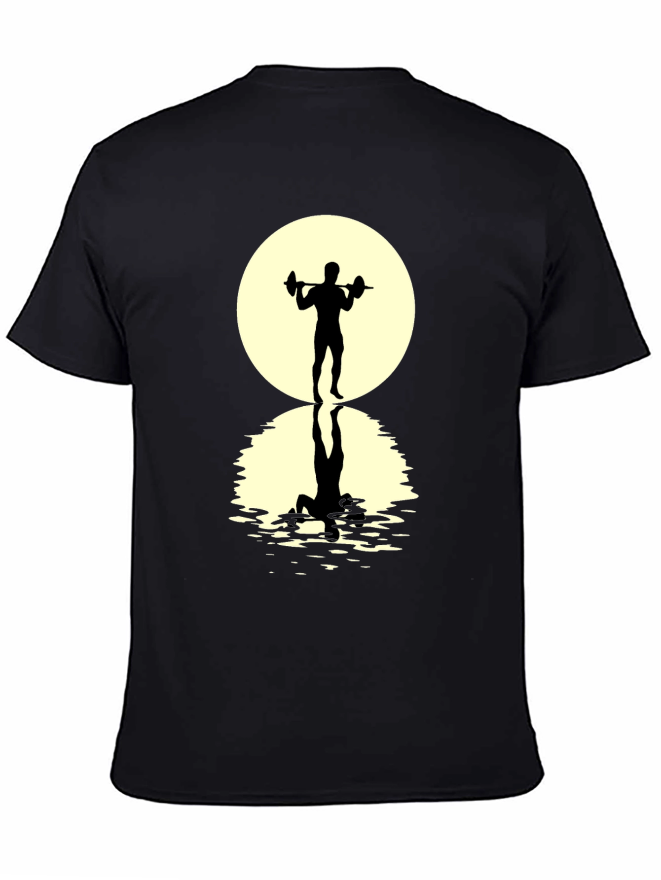 Black Weightlifter Silhouette T-Shirt - Moonlit Reflection view 4