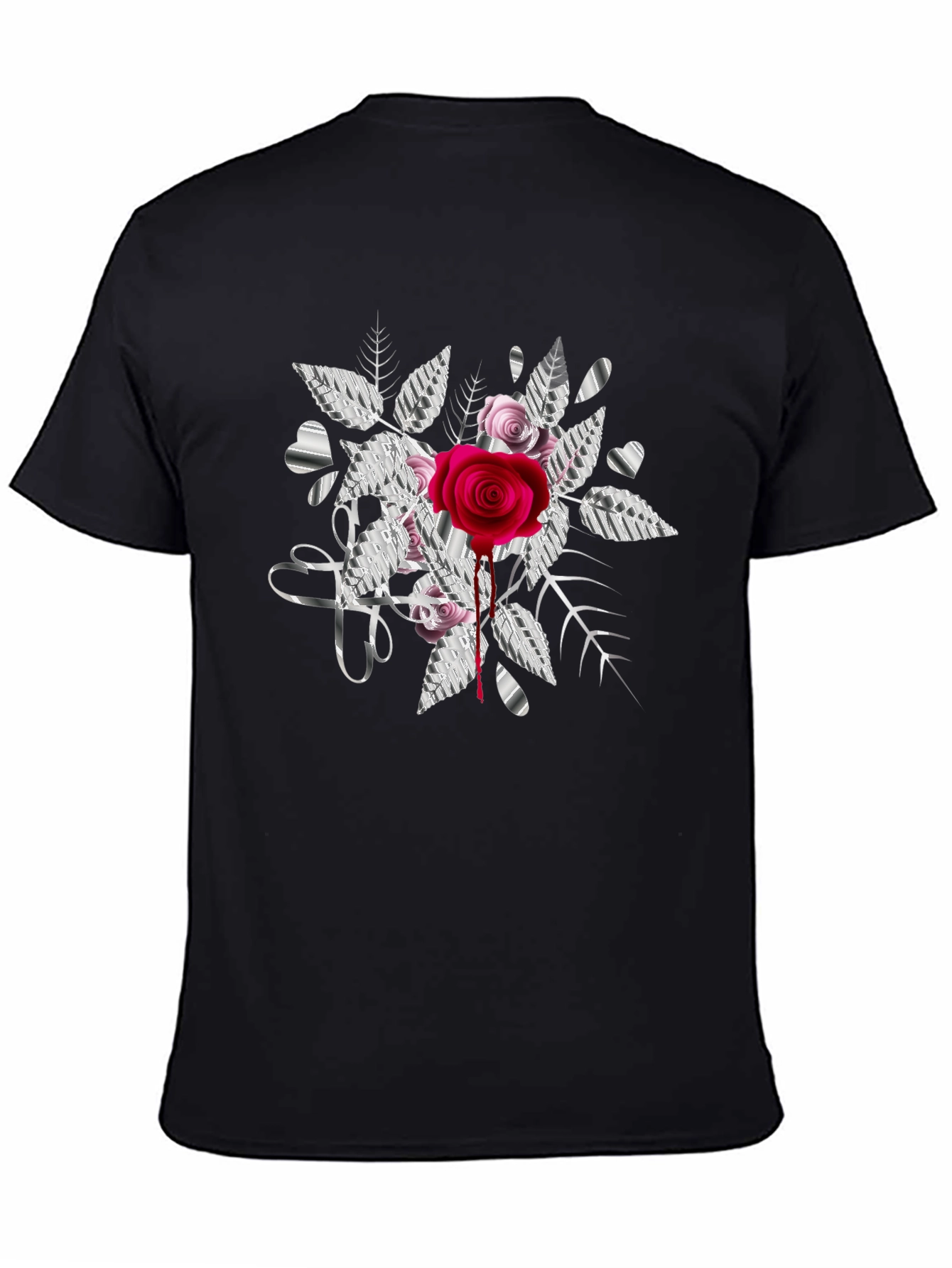 Black Rose & Hearts Graphic Print Black Tee view 4