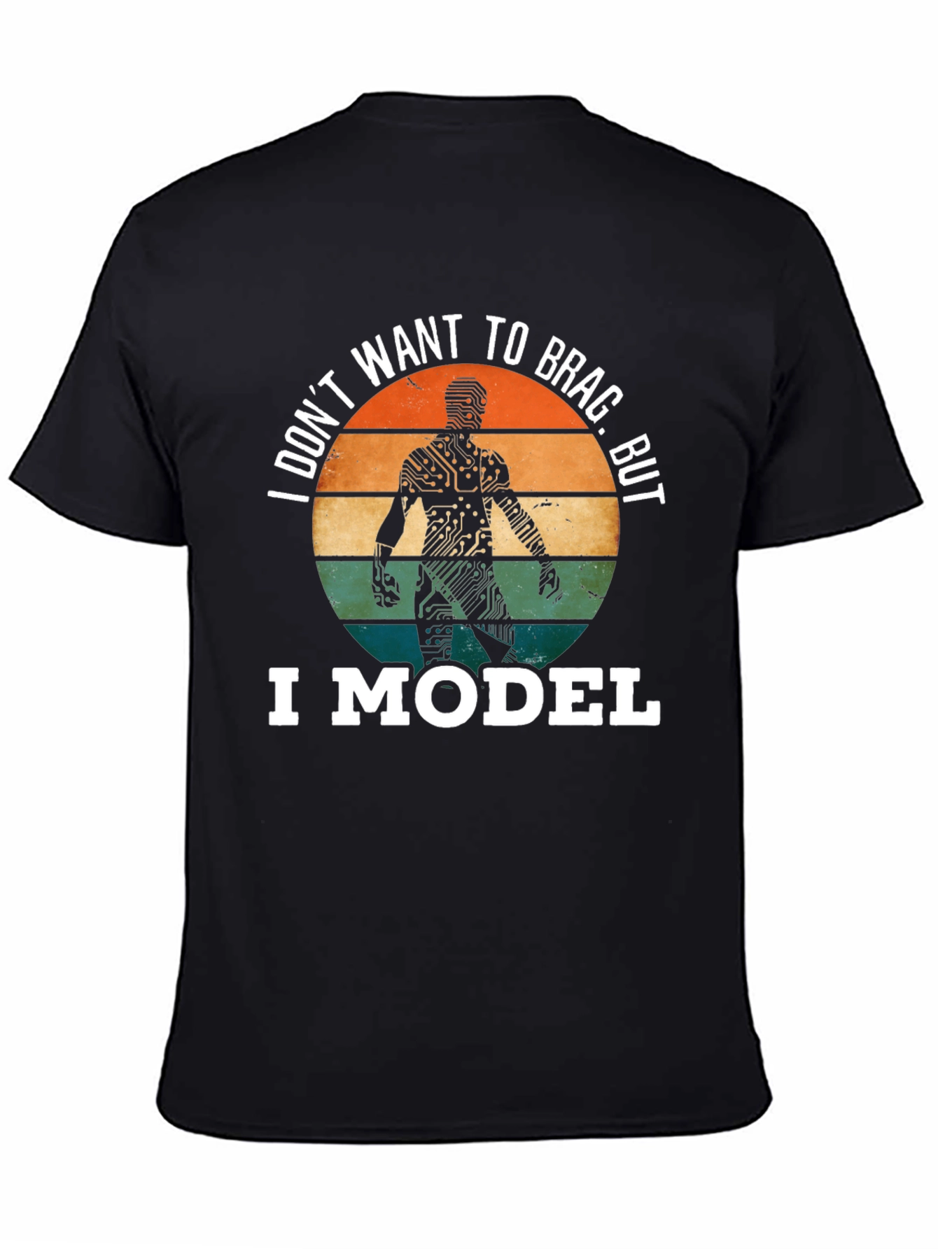 Black I Model T-Shirt: Circuit Board Man Funny Tee view 4
