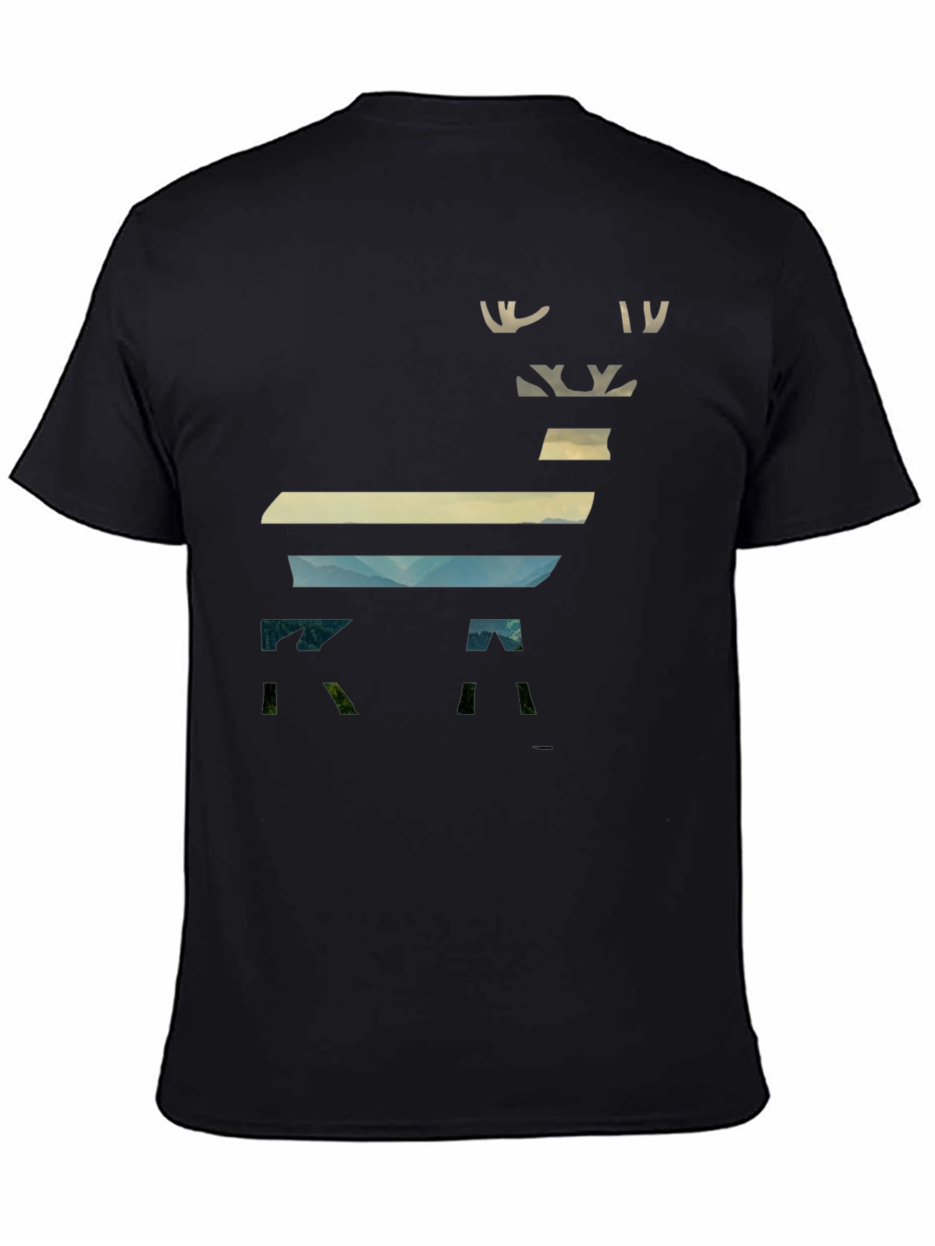 Black Abstract Deer Graphic Men's Black T-Shirt view 4