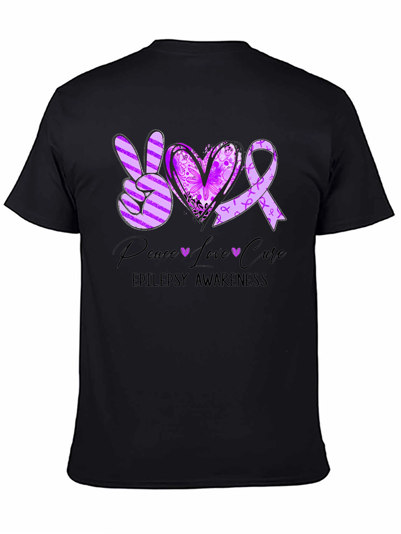 Epilepsy Awareness Peace Love Cure T-Shirt - 4