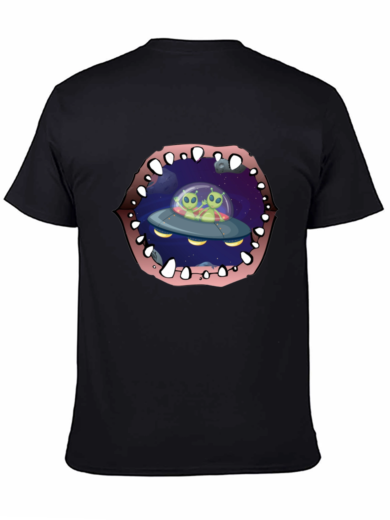 Black Alien Abduction T-Shirt Black Cotton Crew Neck view 4