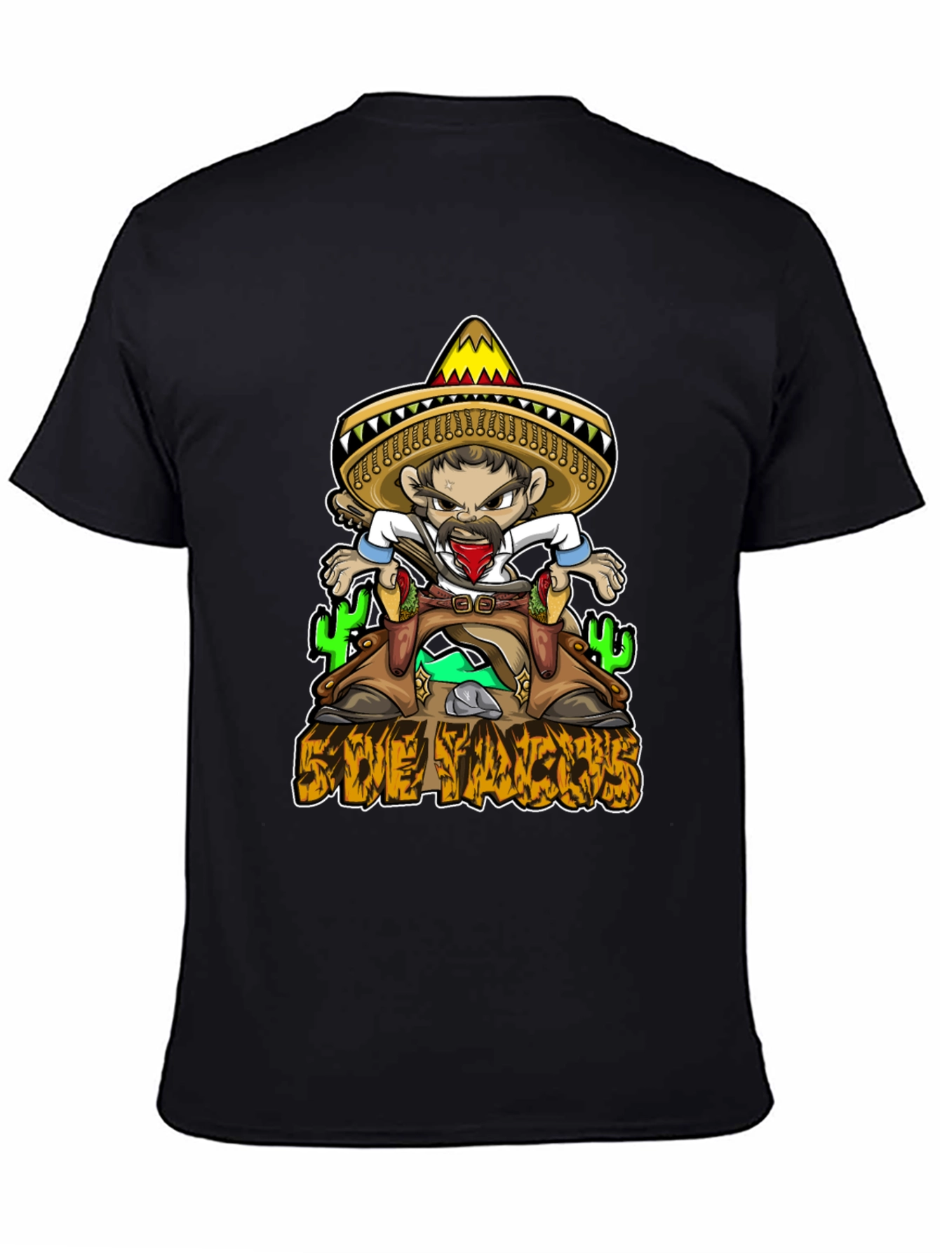 Black Save Tacos T-Shirt - Sombrero Cartoon Graphic Tee view 4