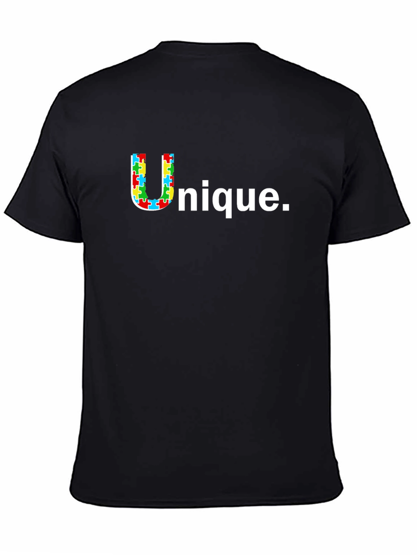 Black Unique Puzzle Piece 'U' Graphic Tee - Black view 4