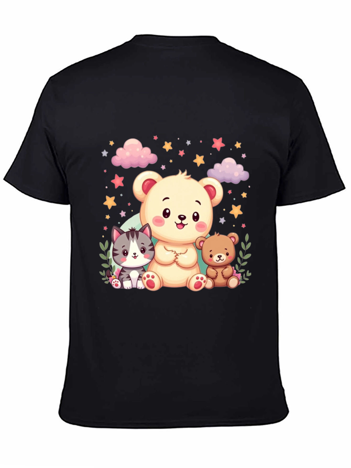 Black Cute Cartoon Animals Black T-Shirt view 4