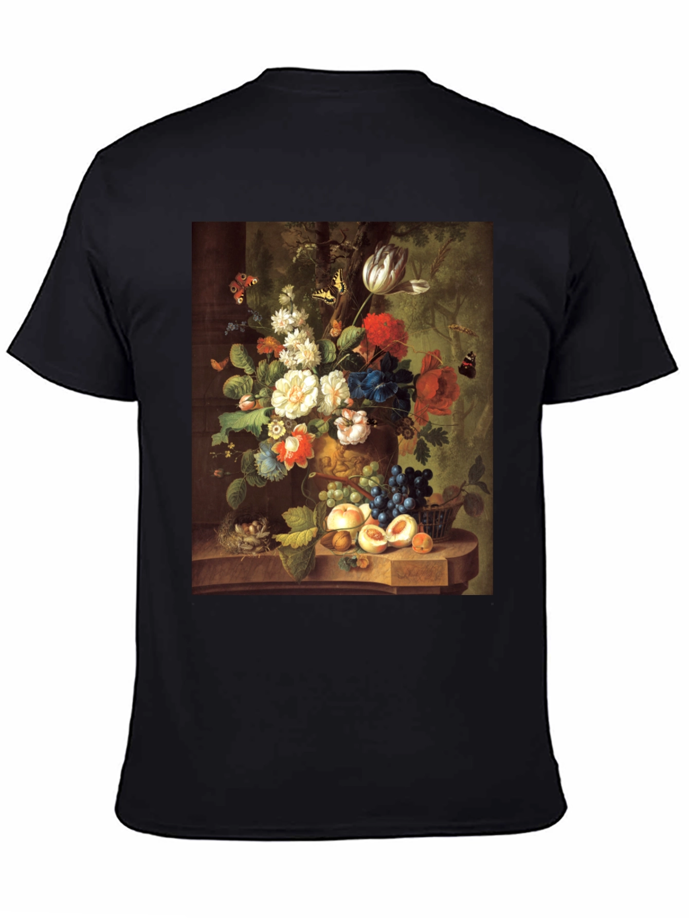 Black Floral Still Life T-Shirt - Classic Art Print view 4