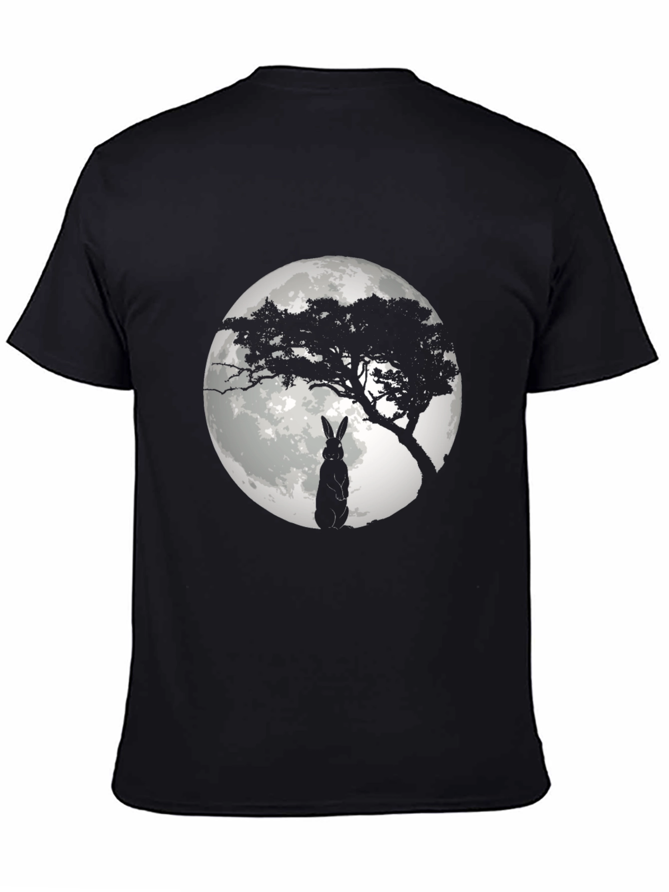 Black Moonlit Rabbit Graphic T-Shirt - Black Cotton Tee view 4
