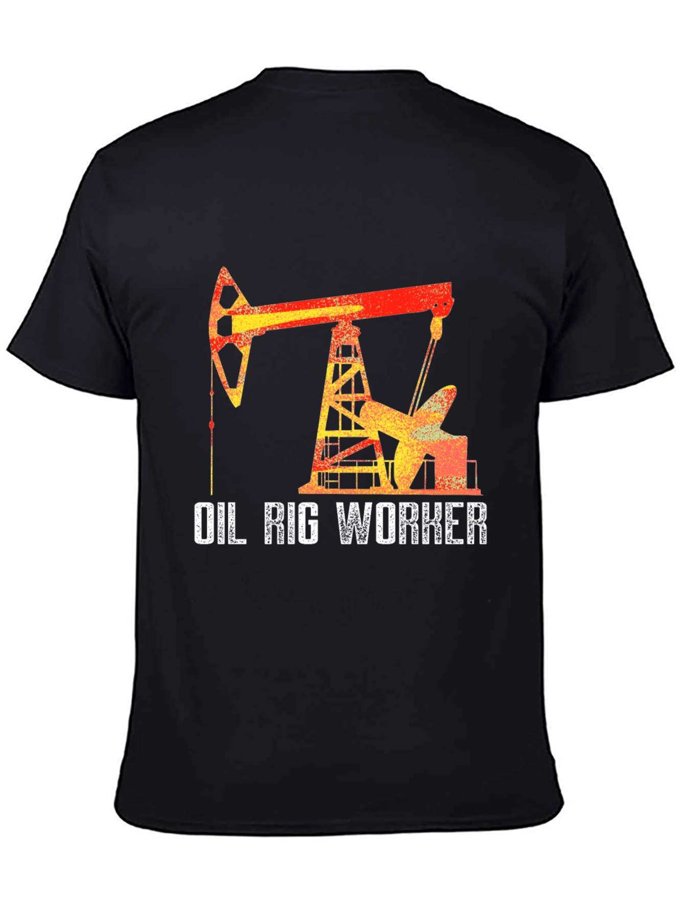 Black Oil Rig Worker Graphic T-Shirt - Black Crew Neck view 4