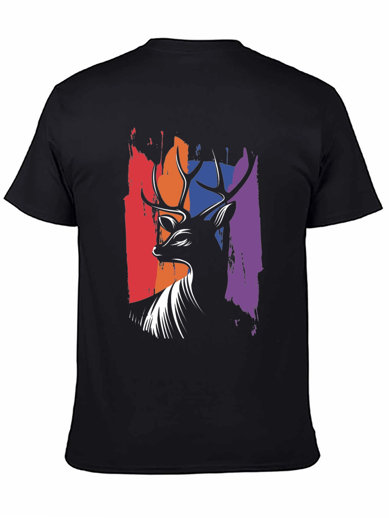 Black Abstract Deer Graphic Tee - Men's Black T-Shirt view 4