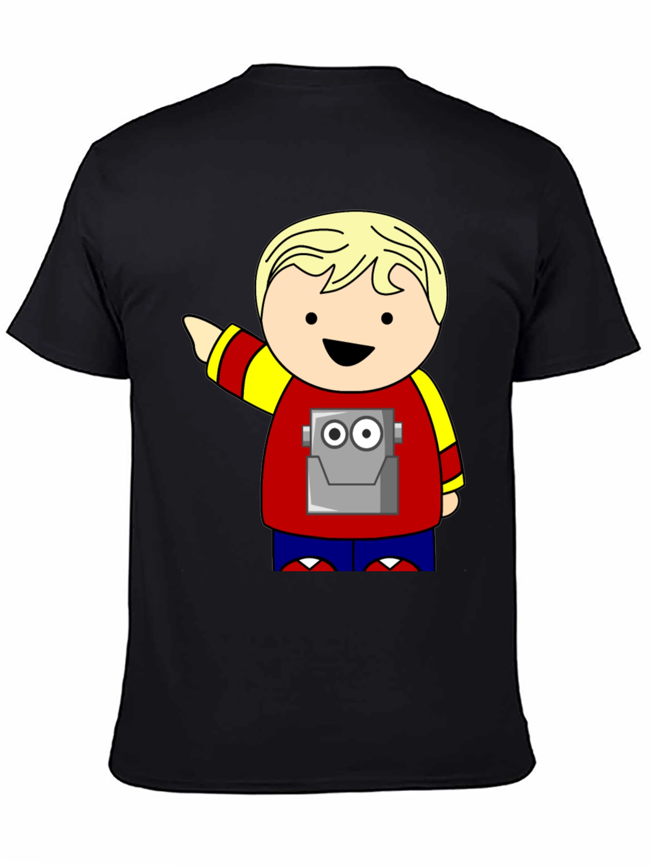 Black Cartoon Robot Kid T-Shirt - Black view 4
