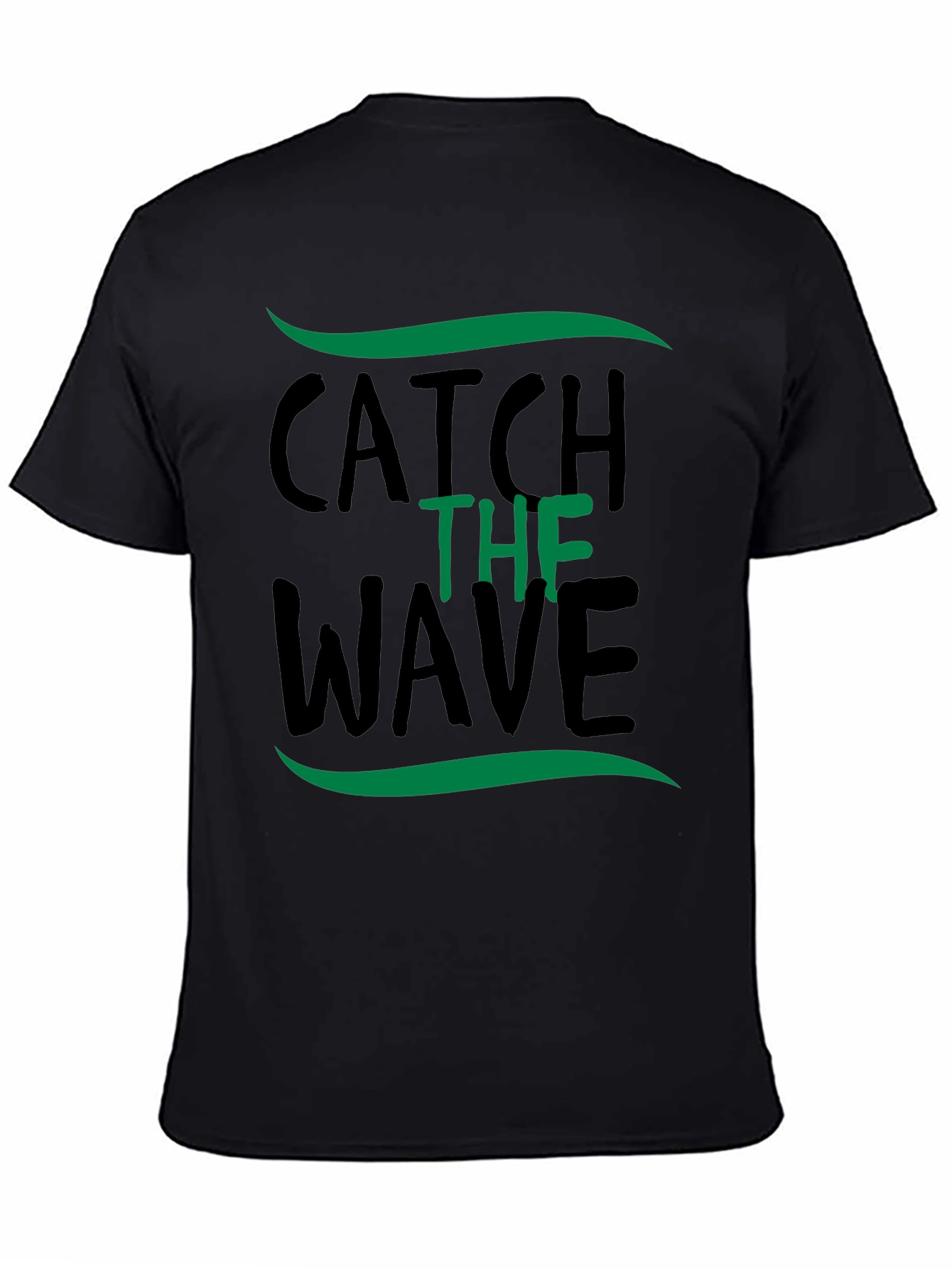 Black Catch the Wave Graphic Tee - Black Cotton T-Shirt view 4