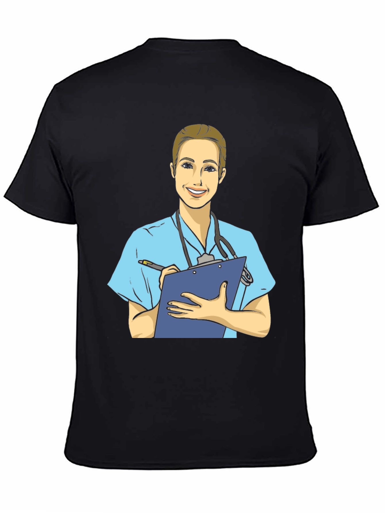 Black Cartoon Nurse T-Shirt - Black Cotton Blend view 4